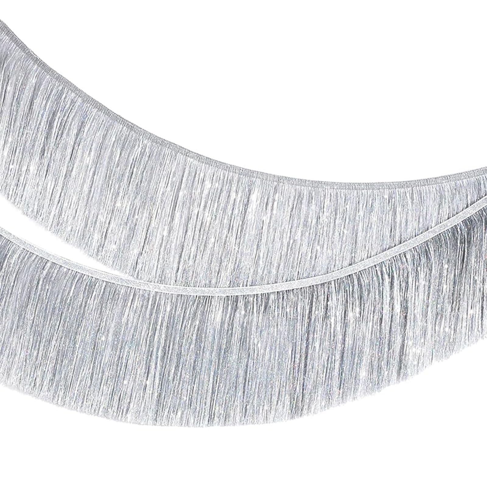 AURALIN 2 Pack Silver Fringe Garland (2m x 20cm) Sparkly Metallic Foil Tinsel Fringing Shiny Wall Hanging Streamers Backdrop for Halloween New Year's Eve Birthdays & Parade Floats