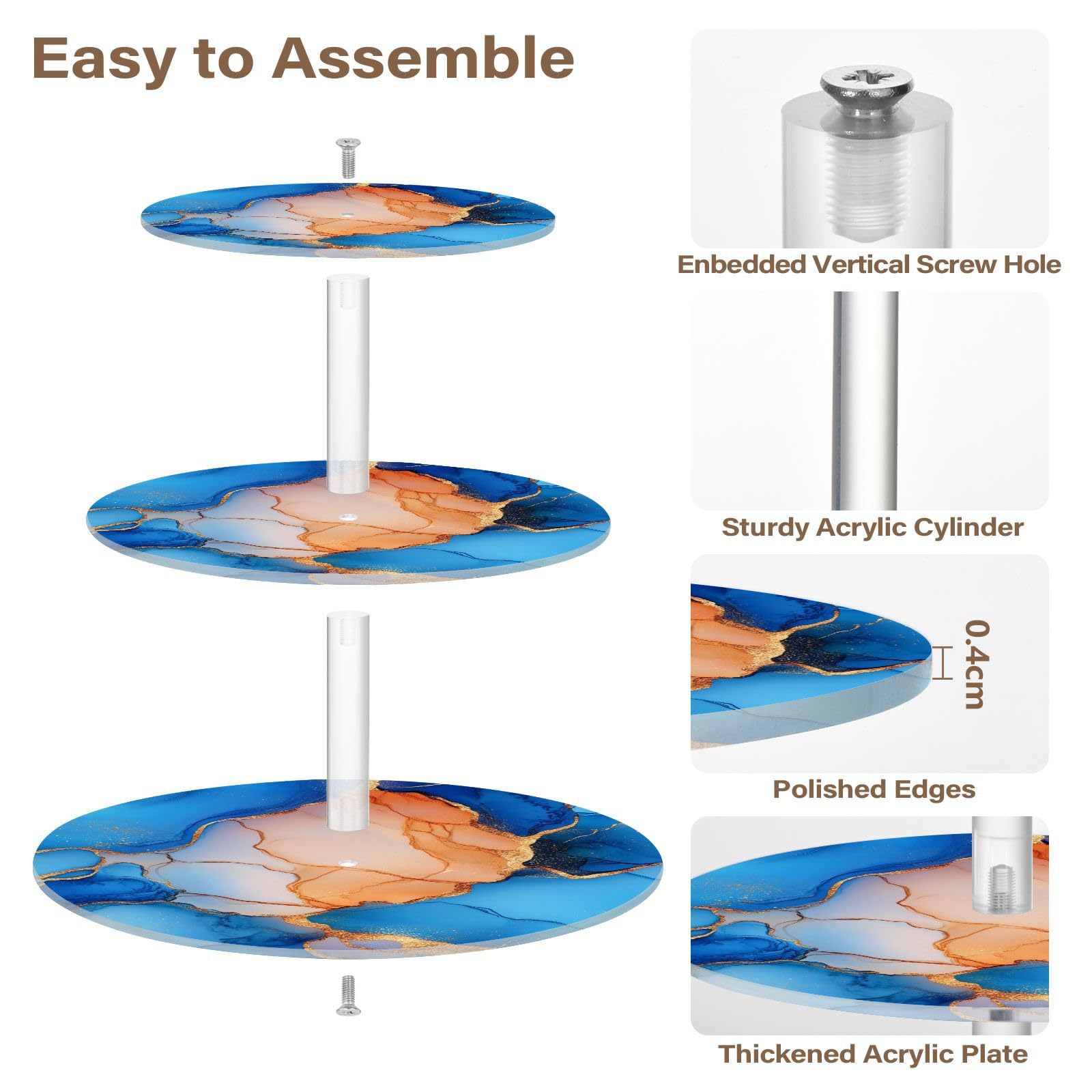 Zathe Marble Royal Blue Peach Transparent Circular Tray Spill-Proof Three-Layer Pallet Kitchen