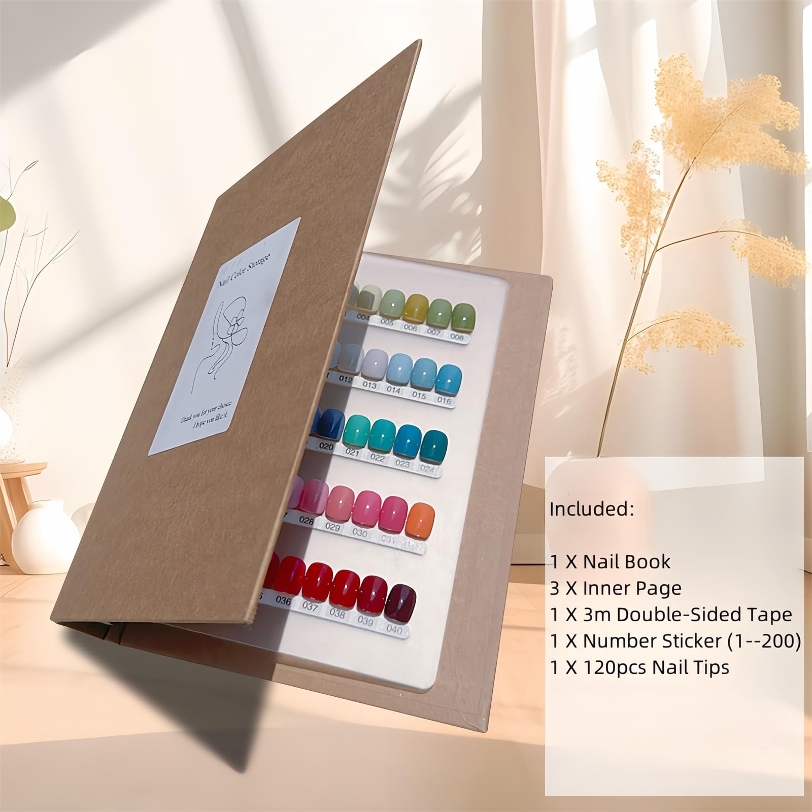 Acycoin2A 120 Nail Color Display Book Press on Nail Organizer Storage Nail Art Collection with Double-Sided Adhesive and False Nail Tips