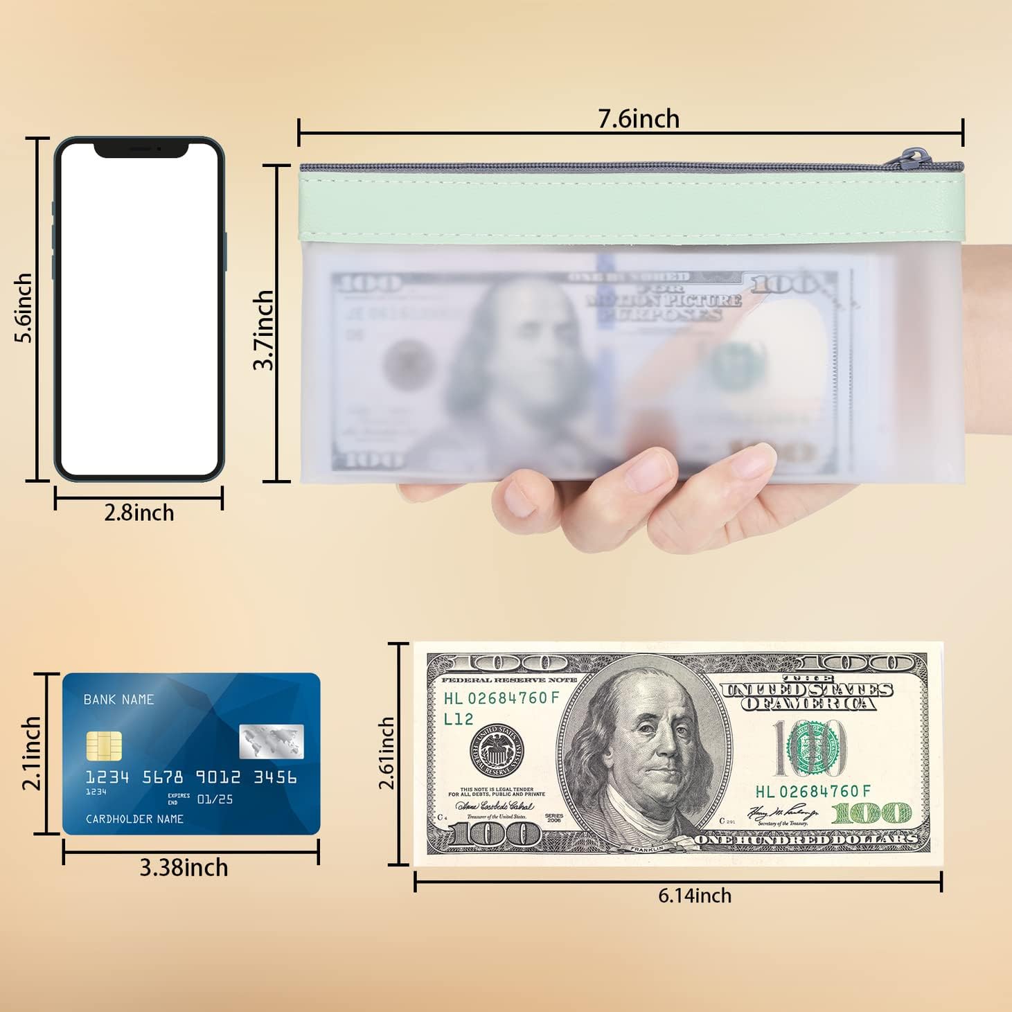 VOCHIC 4-Piece Multi-Purpose Money Bag - Money Bags with Zipper, Money Pouch Set 7.6 X 3.7 Inch, Clear Zipper Cash Envelopes, Bank Deposit Bags for Coins, Invoice, Makeup Bills Receipts Tool Storage - Image 3