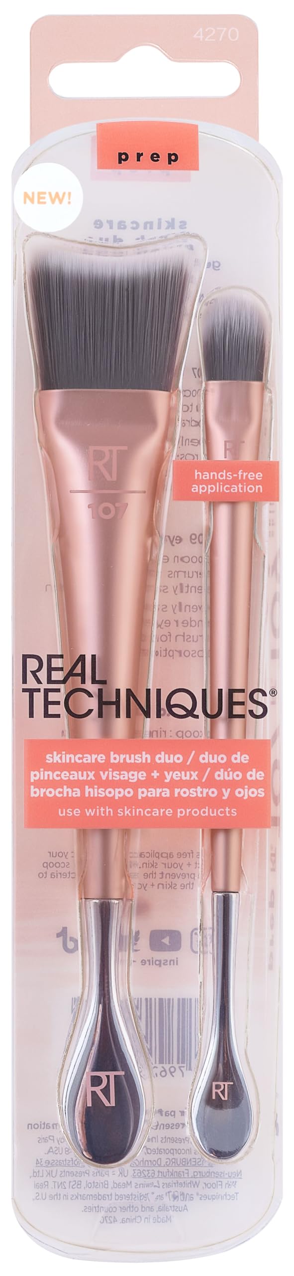 Real Techniques - Set de Brochas para el Cuidado de la Piel - Face & Eye Jar Brush Duo - Ideal para Crema y Sérum - Incluyen Aplicador en el Extremo Trasero - Aptas para Rostro y Contorno de Ojos