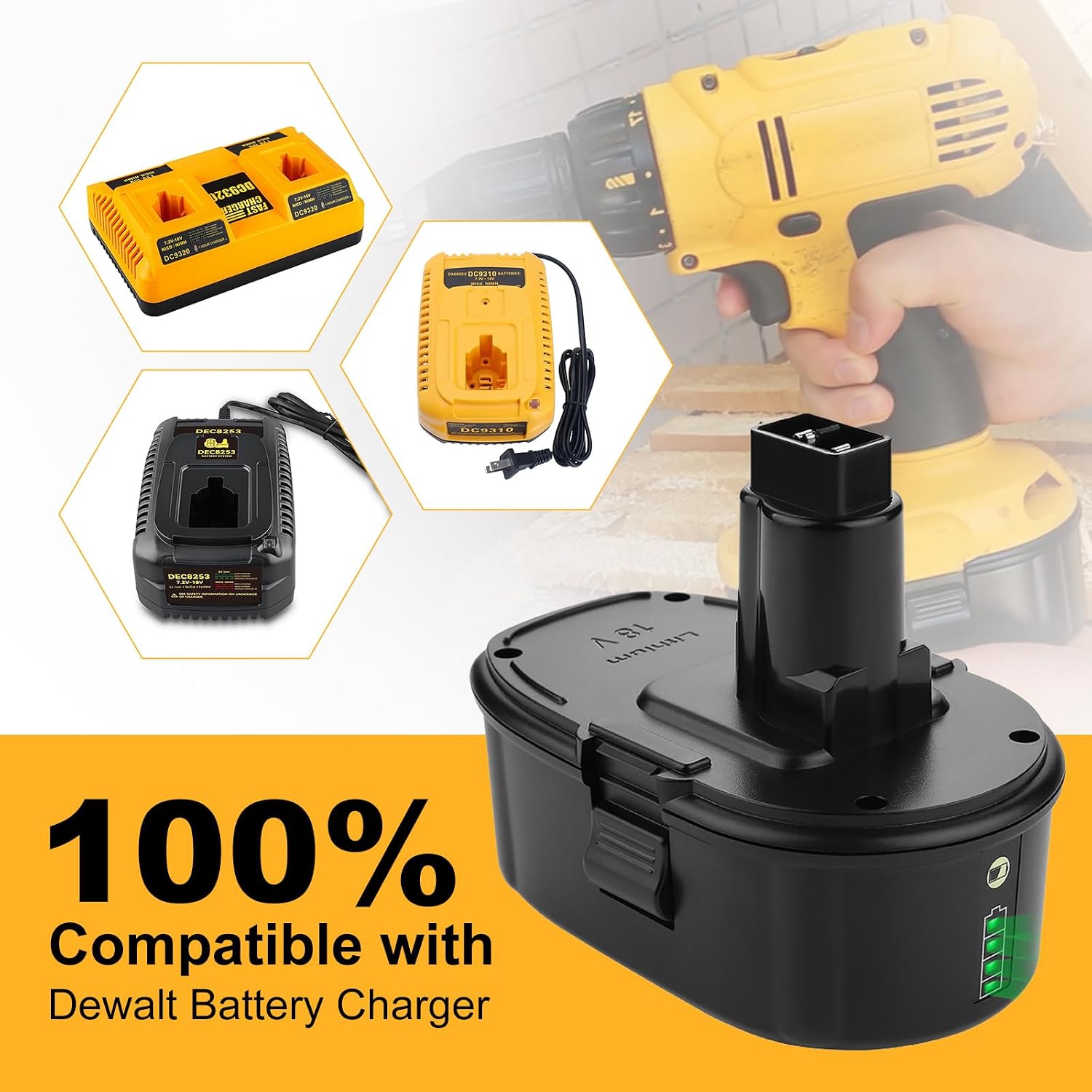 energup 2Pack 18V 7000mAh Li-ion Replace for Dewalt 18V Battery xrp baterias, DC9096 DC9098 DC9099 DE9098 DW9095 DW9096 DW9098 DE9503 DC9182, for 18Volts Dewalt Batteries