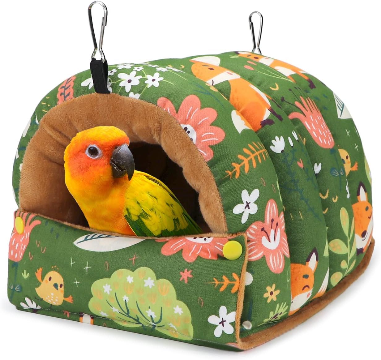 Bird Nest House Winter Warm Snuggle Hut Bird Bed Hanging Hammock for Parrots Macaw Budgies Parakeets Caique Senegal Cockatiels Conures, Four Seasons, Easy to Install for Quaker Lovebirds(Large, Green