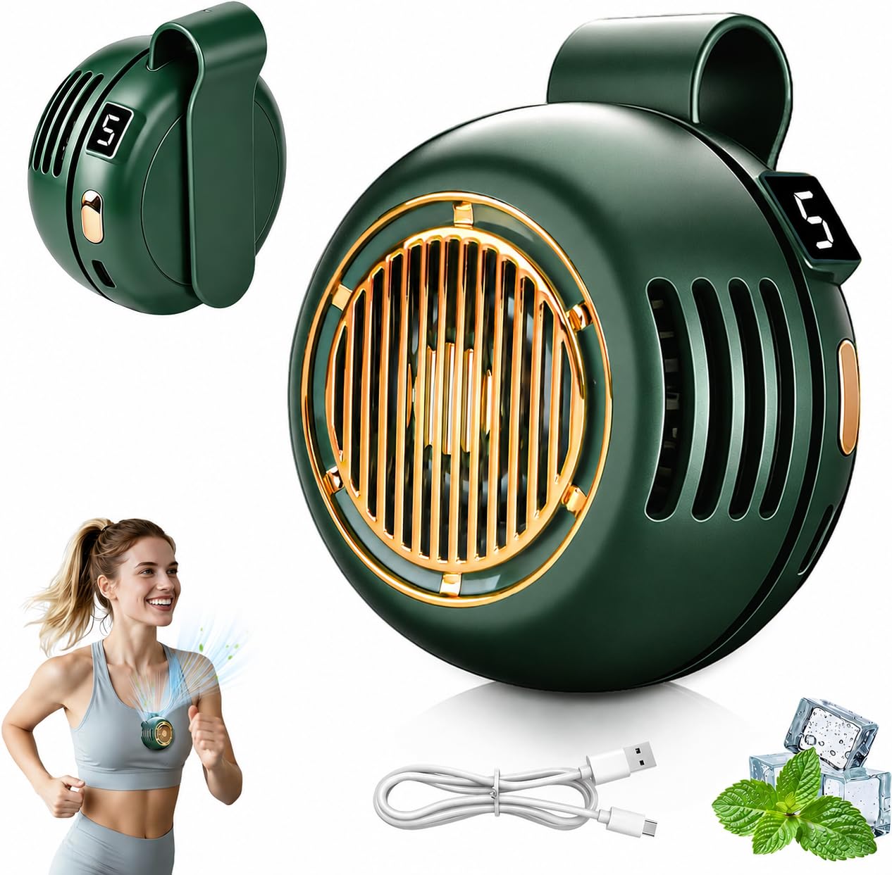 Clip On Fan,Clip on Fan for Clothes,Portable Bladeless Wearable Fans with 5 Speeds,Rechargeable Hands-Free Waist Fanfor Clothes,Silent Cooling Fans for Outdoor Travel Office