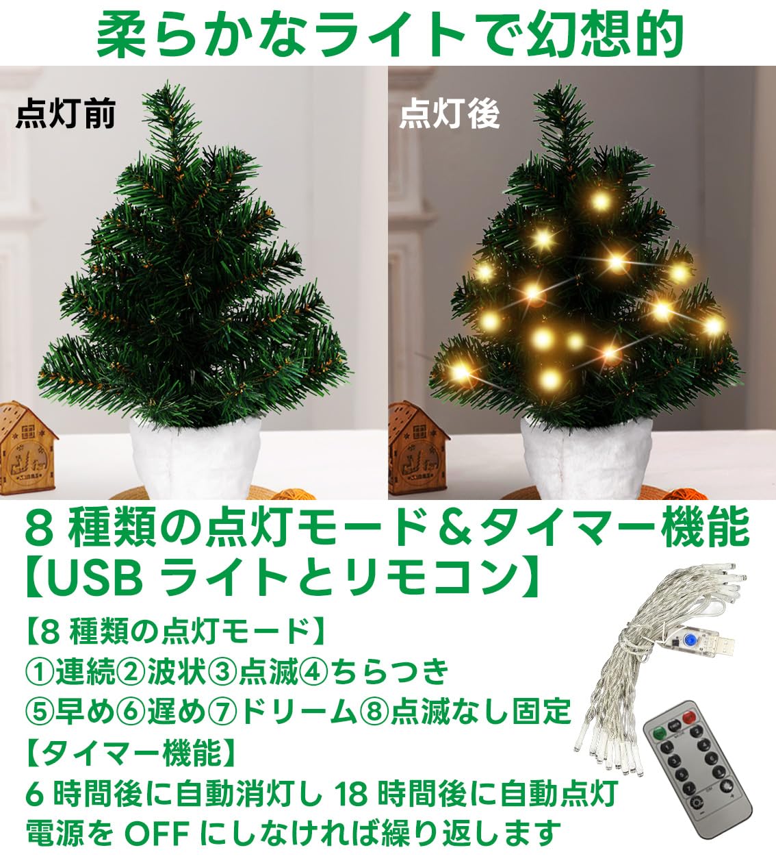 Amazon.co.jp: DINETTE クリスマスツリー 卓上 LEDライト付き タイマー