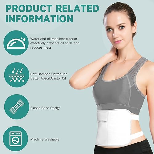 Miniatura 4 de Paquete de 3 unidades de aceite de ricino, paquete de aceite de ricino orgánico reutilizable para estreñimiento, correa elástica ajustable, algodón