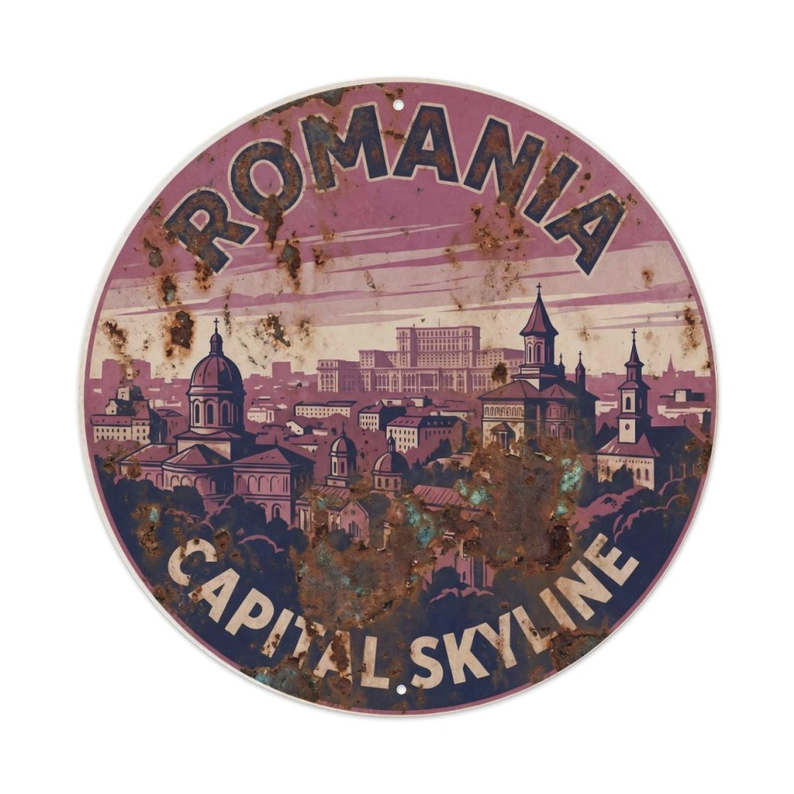 Fqcyn Style Vintage Travel Romania Capital Skyline 1 Metal Tin Sign