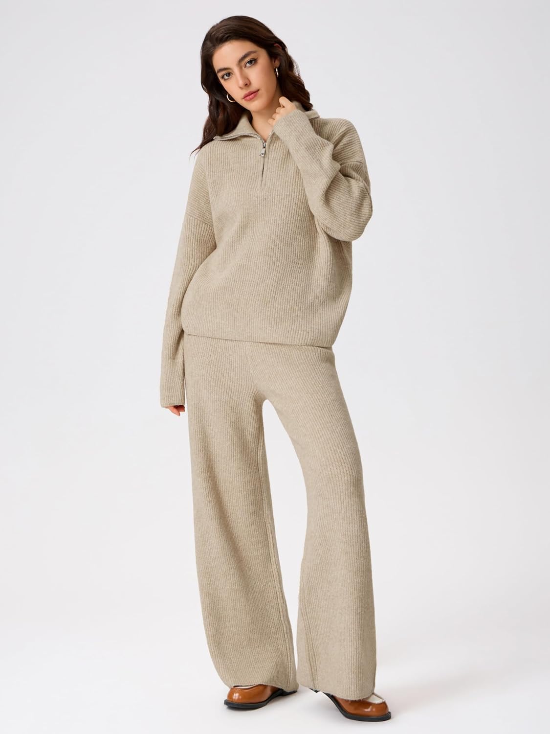 CIDER Quarter Zip Pullover Sweaters for Women Trendy V Neck Long Sleeve Fall Sweaters Solid Knit Chunky Sweater - Image 5