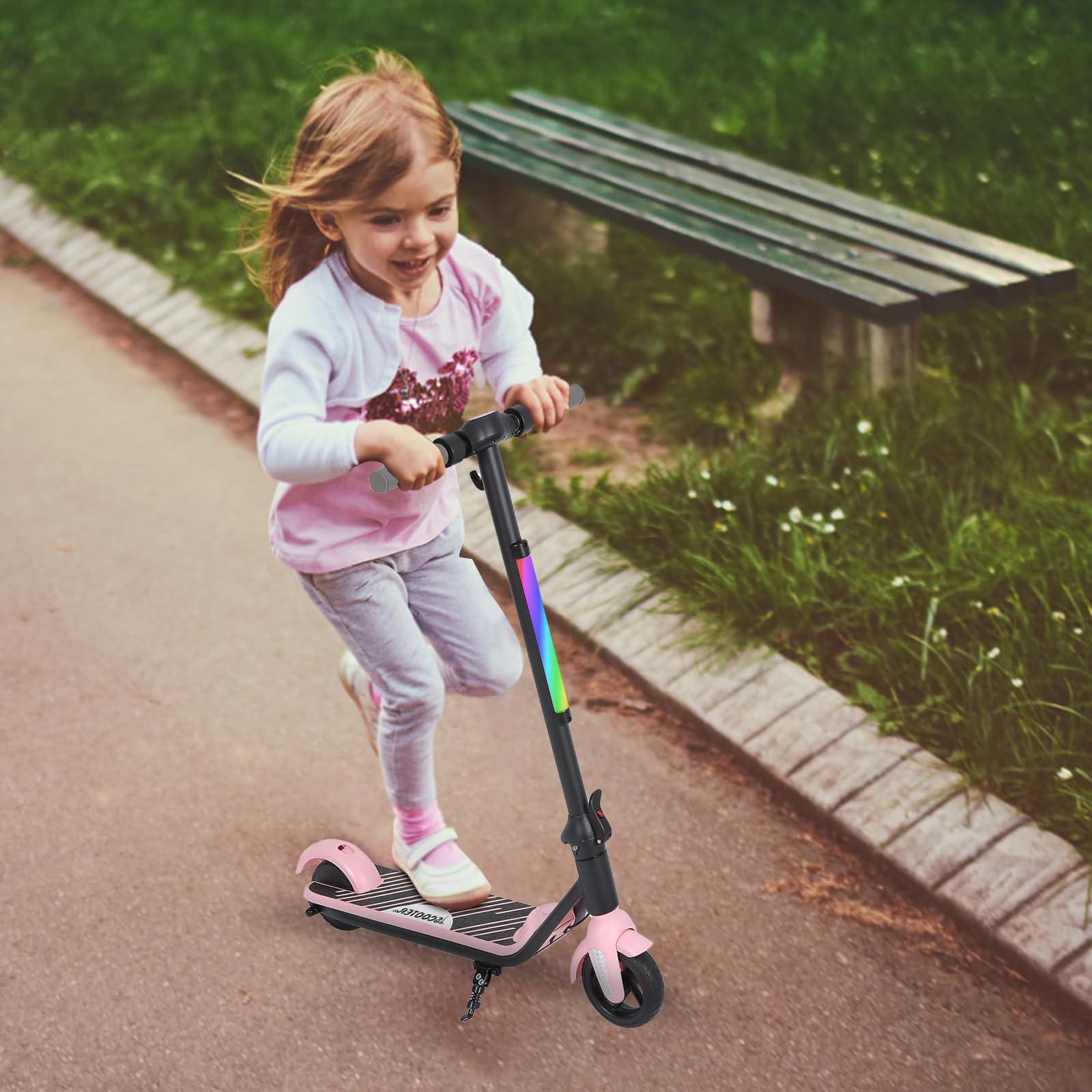 Trottinette électrique pour Enfants 6-12 Ans, 6" Scooter électrique Enfant, Double Vitesse, avec écran LED et néons, Frein électronique et autonomie de 5-8 km