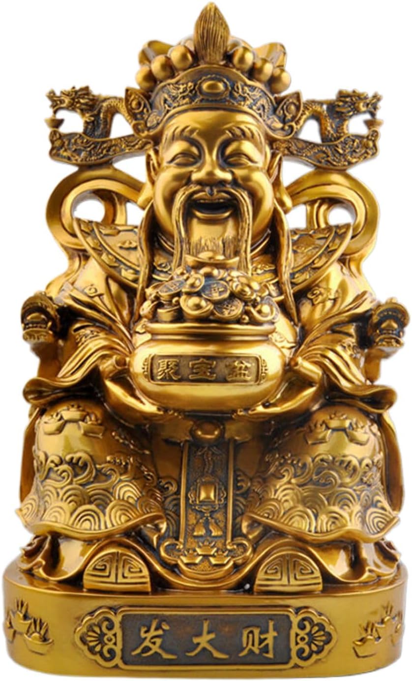 鎏金铜财神爷家居客厅招财摆件 Feng Shui Home Office Decor Chinese Gifts 供奉家用佛像树脂工艺品 7792
