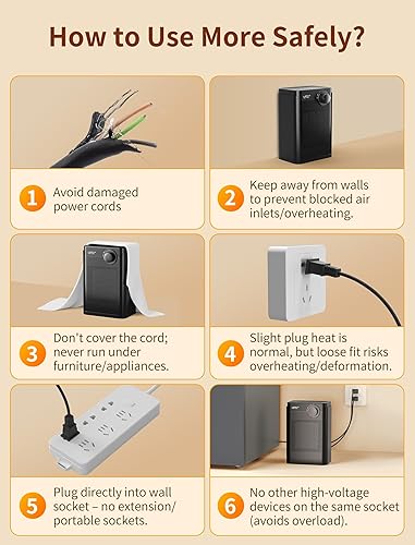 Miniatura 9 de Lerat Calentador de espacio eléctrico, calentador pequeño para uso en interiores, calentador portátil de calentamiento rápido PTC de 1200 W,