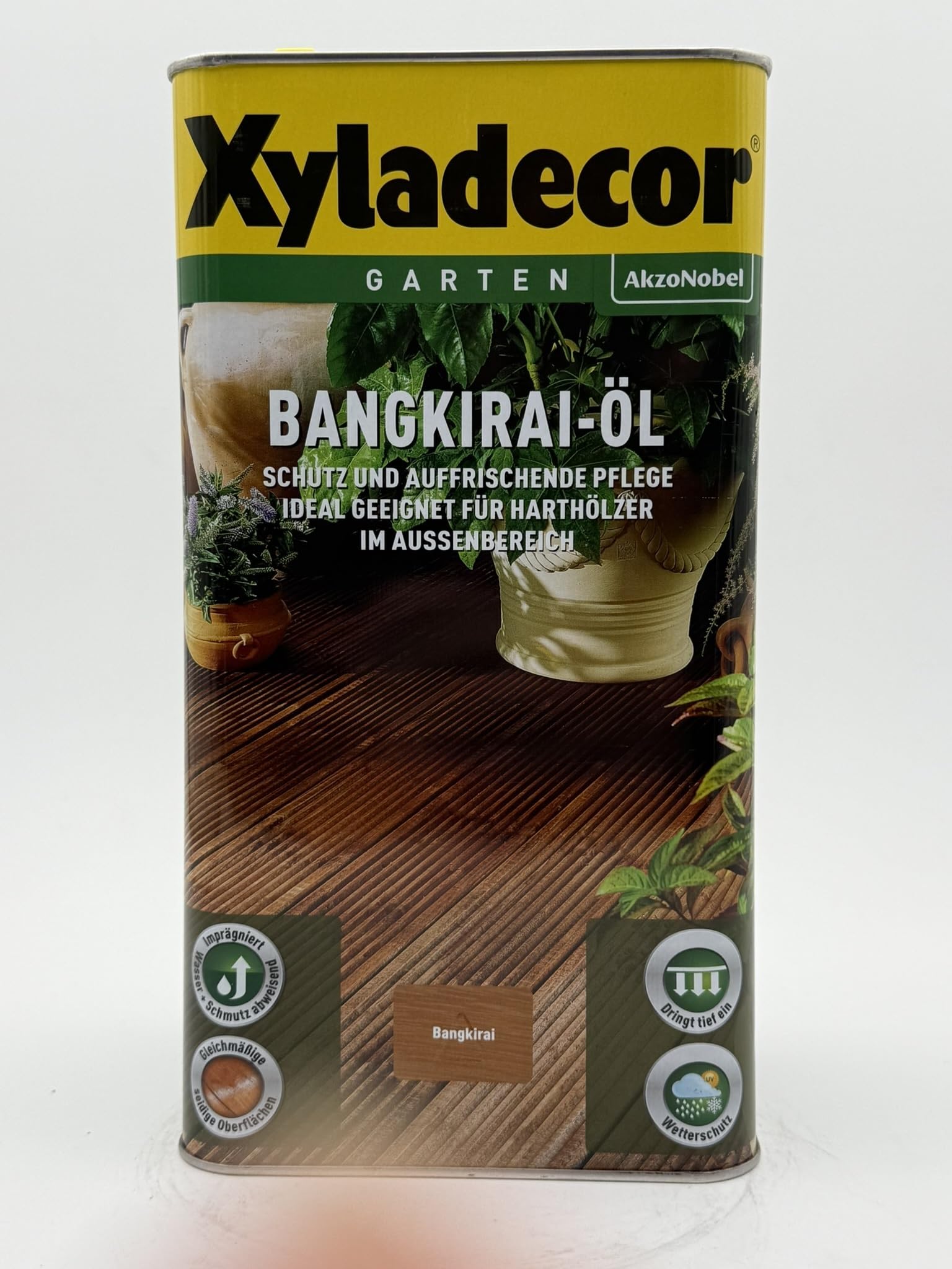 Xyladecor Bangkirai Öl 5 Liter, Terrassendielen, UV-Schutz, inkl. Pinselset