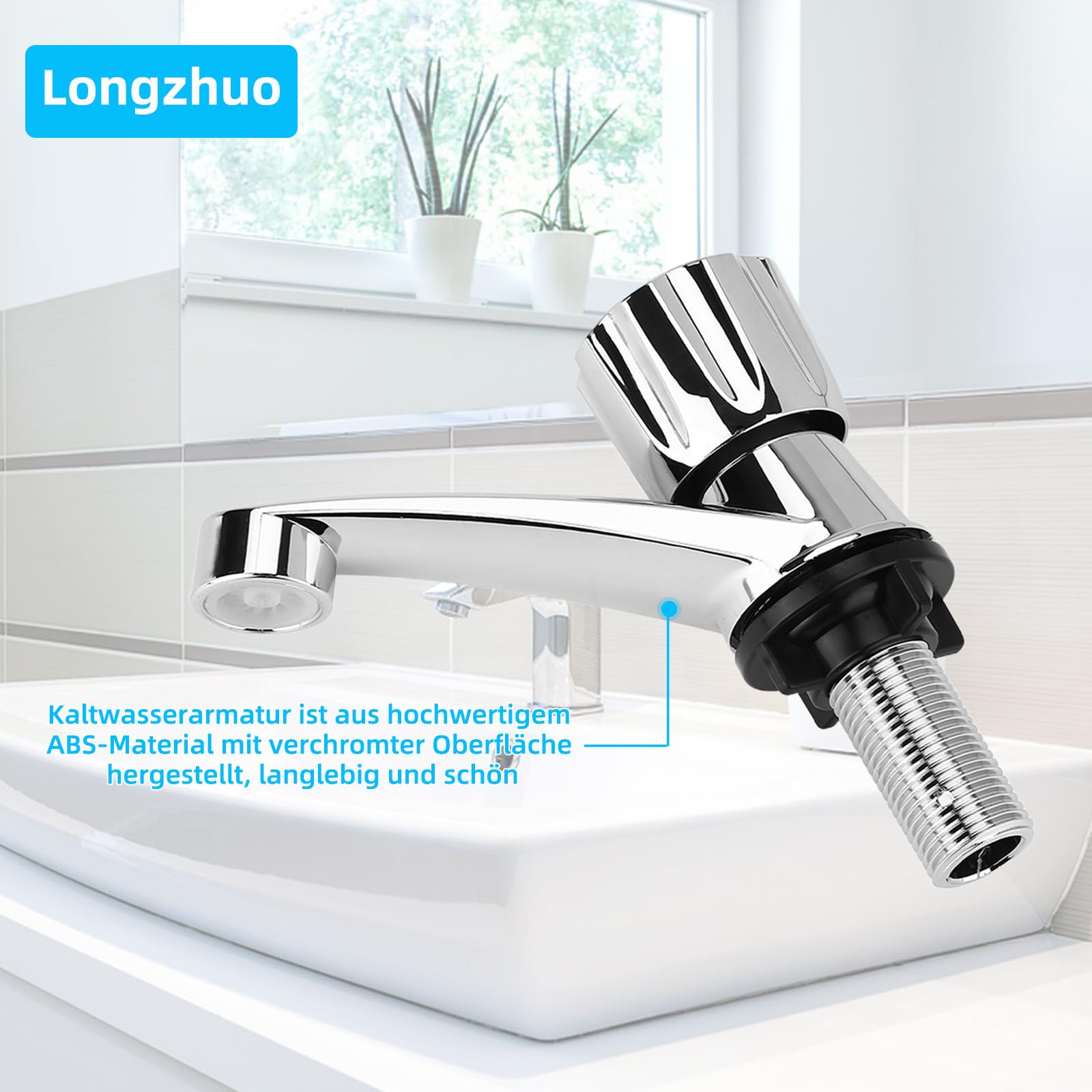 Rubinetto Per Acqua Fredda Singolo - Per Lavabo Bagno, In ABS Cromato, Filettatura G1/2, Maniglia A Croce