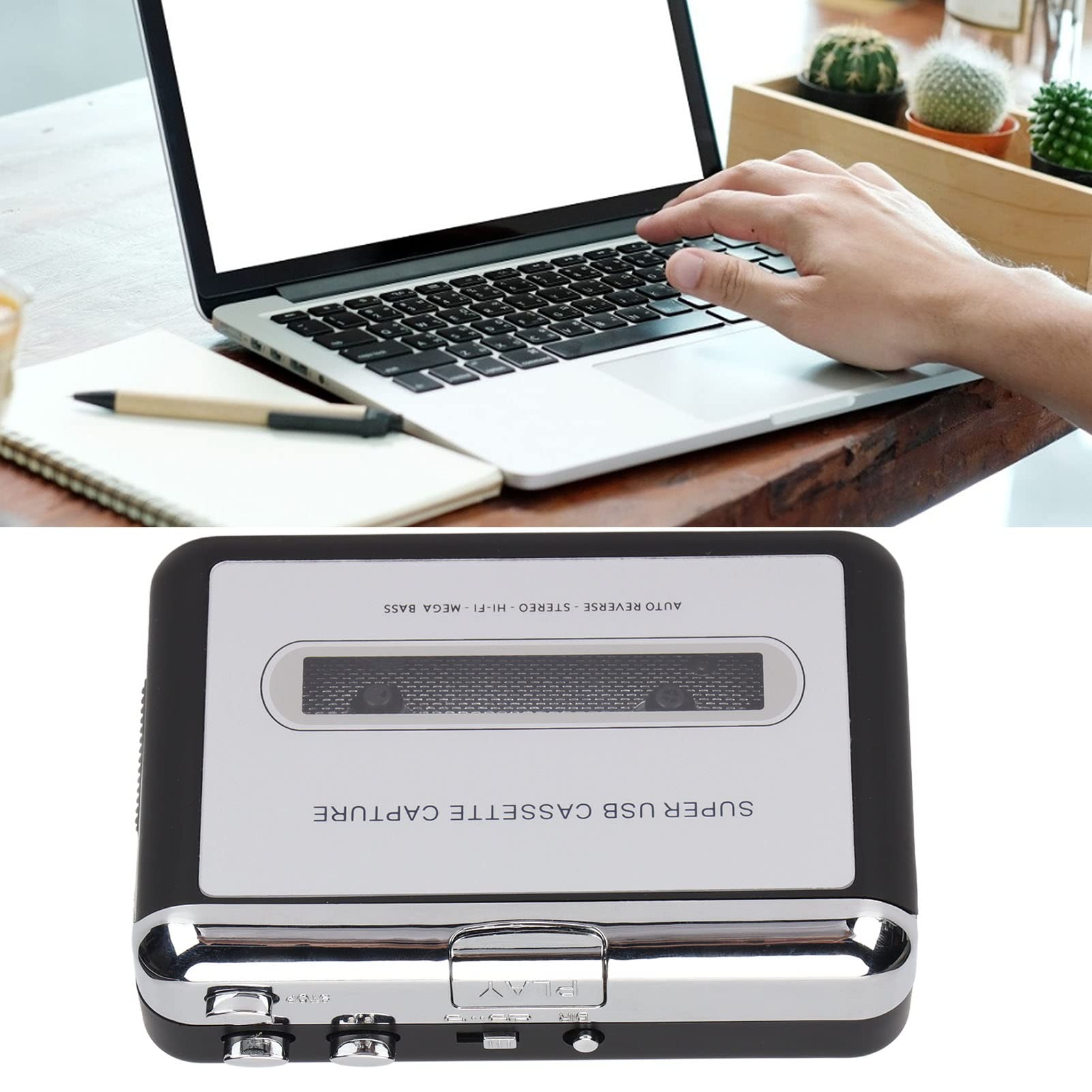 2-in-1 Kassetten-zu-MP3-Konverter-Player-Recorder, Tragbarer Kassetten-Audio-Musik-Player, USB-Kassetten-Player von Kassetten zu MP3 mit Kopfhörern für Laptop-PC