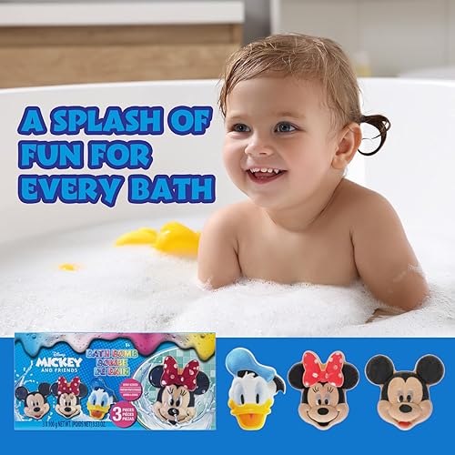 Miniatura 8 de Bombas de baño de Mickey, Minnie y Pato Donald para niños, colores brillantes de arcoíris, con aroma a bayas, para niños de 3 años en adelante, de