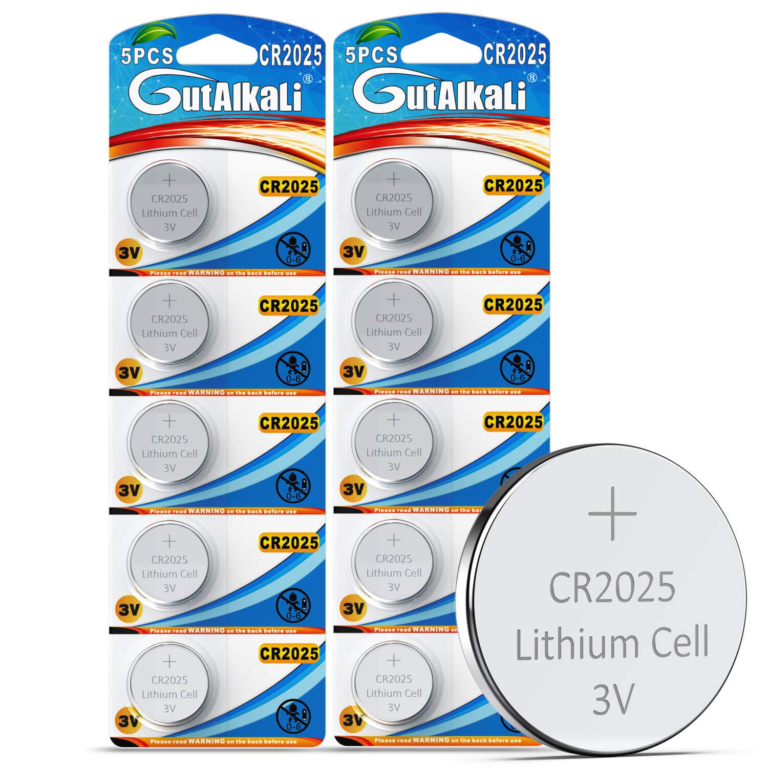 GutAlkaLi CR2025 3V Batteries Lithium Button Cells Electric CR 2025 Lithium Pack of 10-image-42