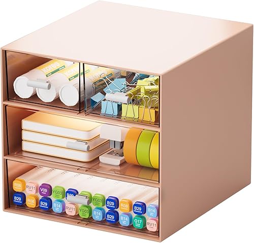 Miniatura 10 de Marbrasse Organizador de escritorio con 1 cajón, cajones de almacenamiento apilables, almacenamiento de maquillaje de plástico, organizadores de