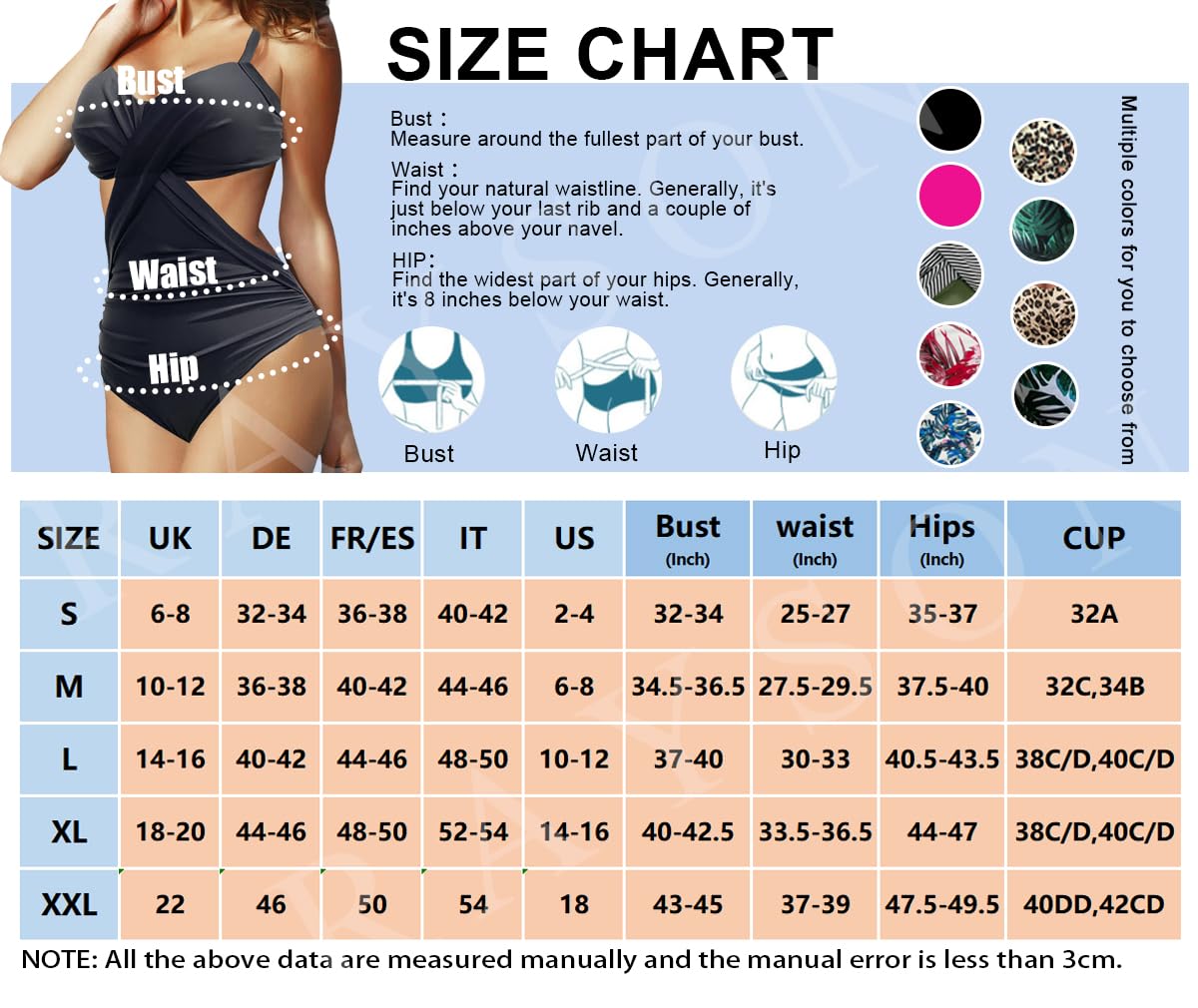 Rayson Costume Intero Donna Tummy Control Hollow out Criss Cross Monokini Push Up High Waist Costume da Bagno Intero