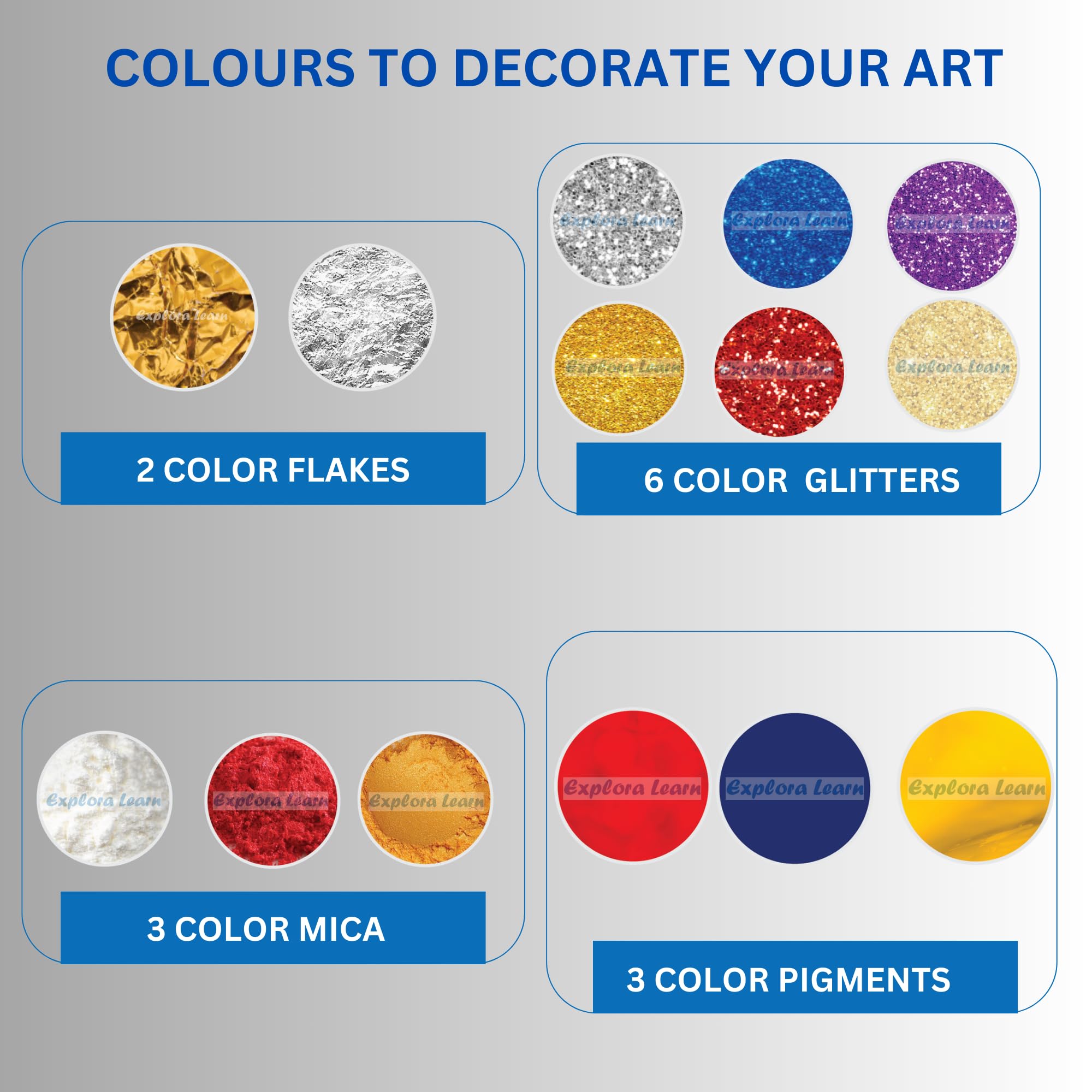 exploralearn Ultimate Resin Art Kit - DIY Coaster Kit with 200 gm Epoxy Resin and silicone moulds - Comprehensive Resin Art Materials - Mica, Glitters and Flakes|Resin Art Kit for beginners|Multicolor 2