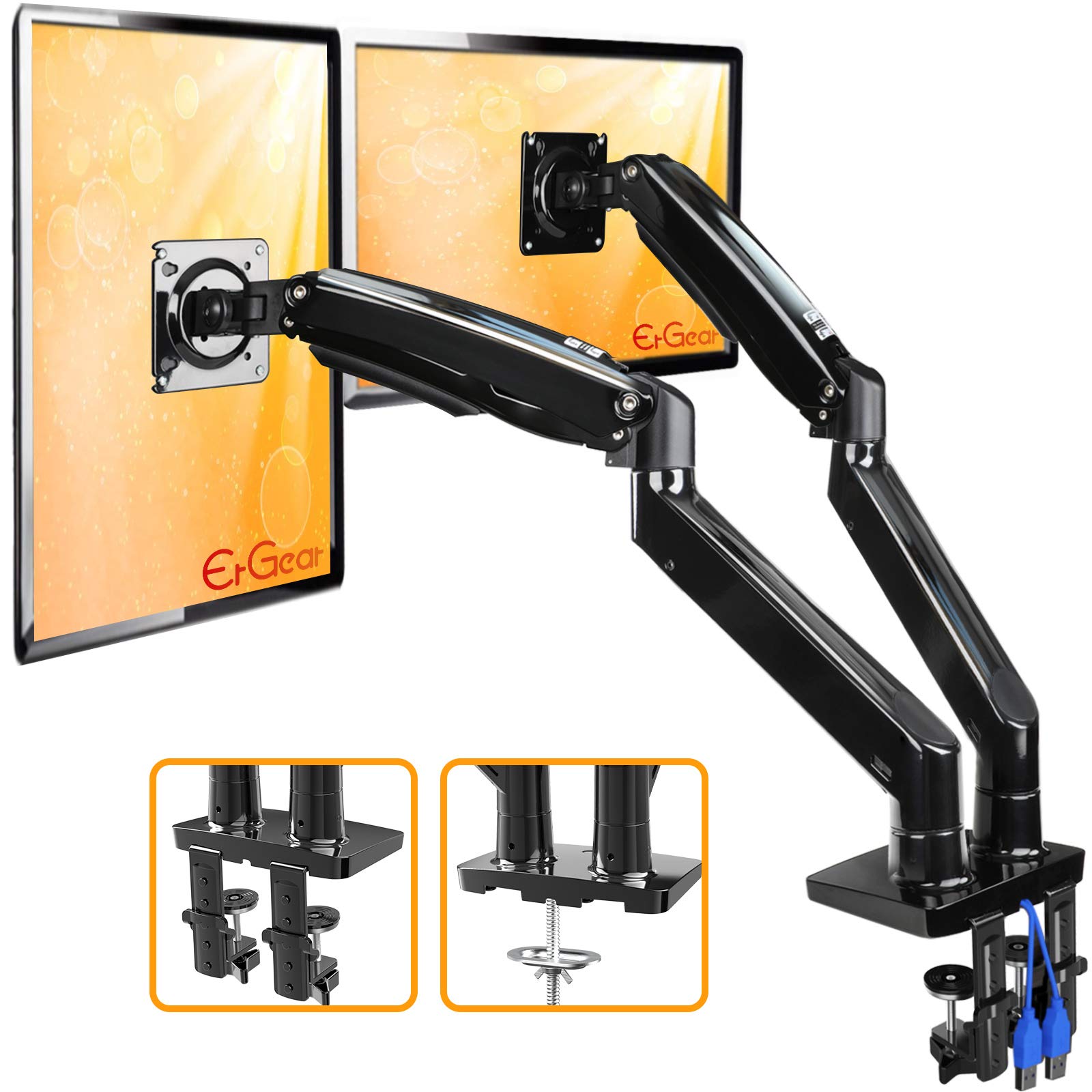 ErGear 2235” Premium Dual Monitor Stand Mount w/USB, Ultrawide