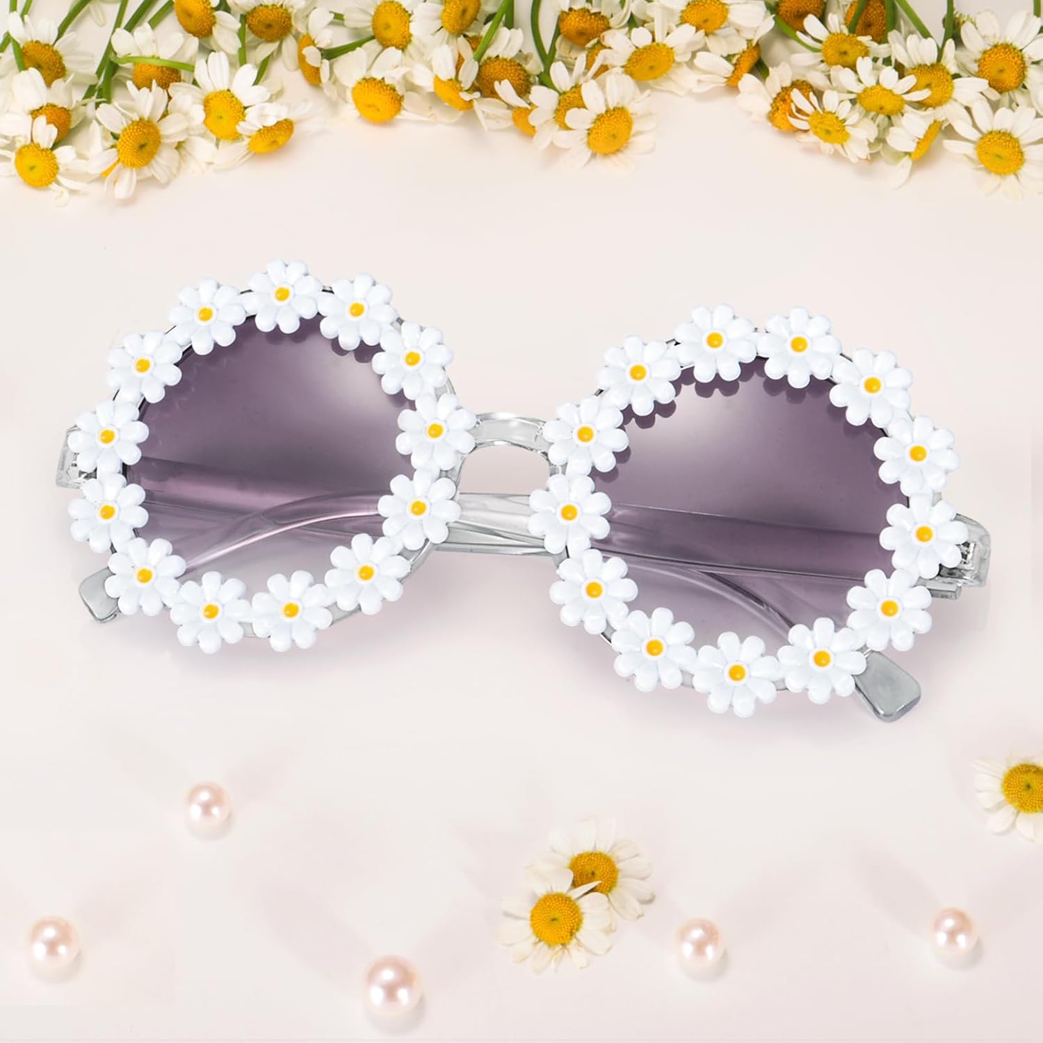 Dollger Daisy Sunglasses for Women Flower Round Fashion Rave Party Disco Fun Festival Retro Sunglasses Girls Gift… - Image 5