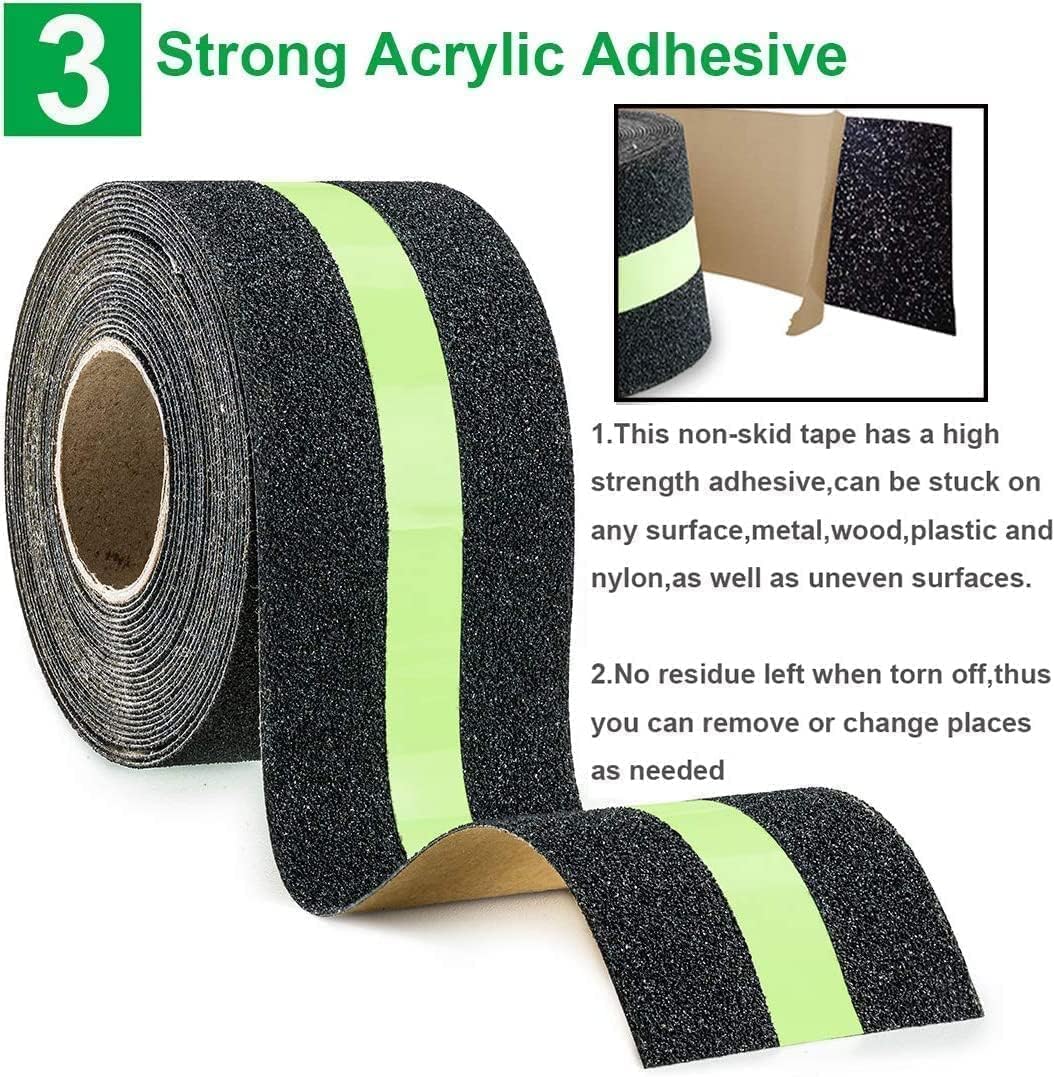 CATBOW Anti Slip Grip Tape,Non-Slip Traction Tapes With Glow In The Dark Reduce The Risk Of Slipping For Indoor Or Outdoor Stair Tread Step And Other Slippery Surfaces,2 InchX16.4 Foot - Image 4 thumbnail