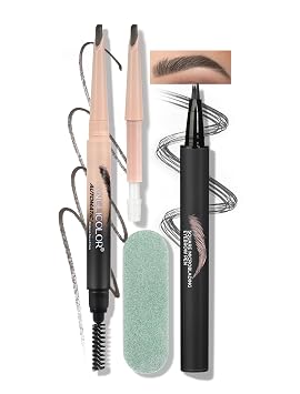 Anglicolor Eyebrow Pen, Angled Brow Brush, Microblading Eyebrow Pencils for Women, Natural Brow Pen, Eyebrow Brush To Hair-Like Strokes Long-Lasting, Waterproof, Smudge-Proof 03 Slate Brown Set