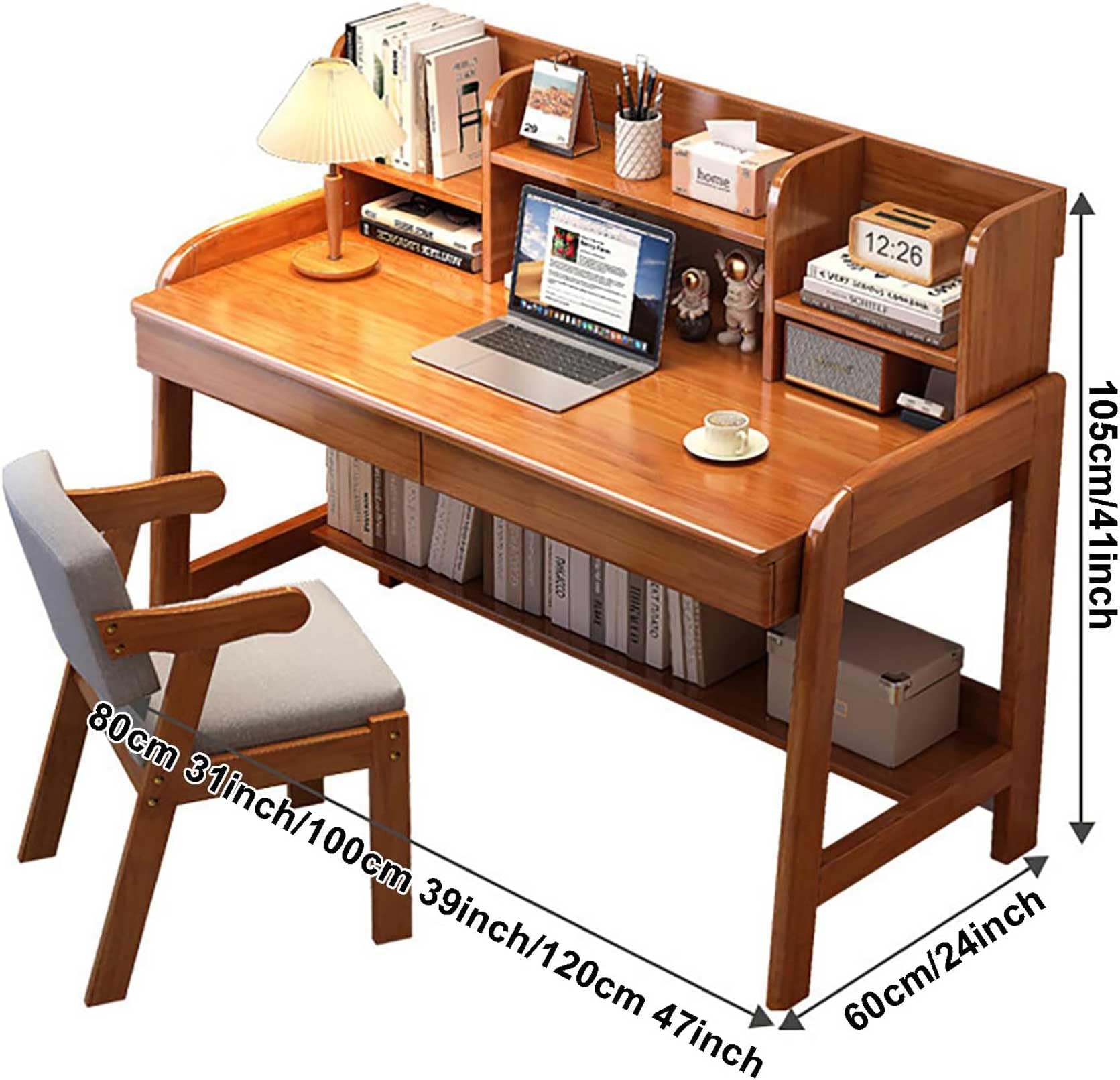 Amazon.com: Solid Wood Writing Desk with Hutch and 2 Drawers, Mid