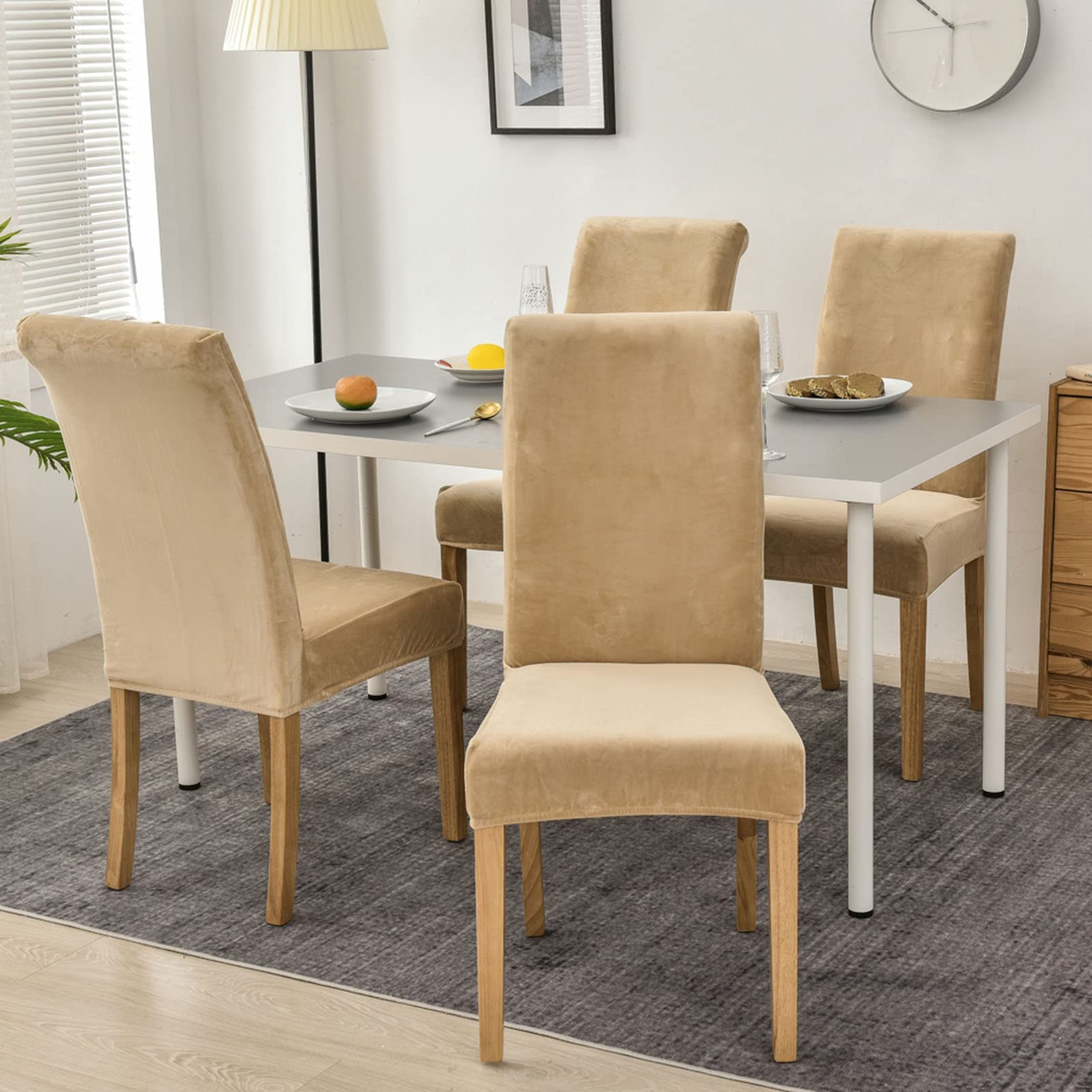 Housses de chaise salle a manger velours extensibles contre les taches