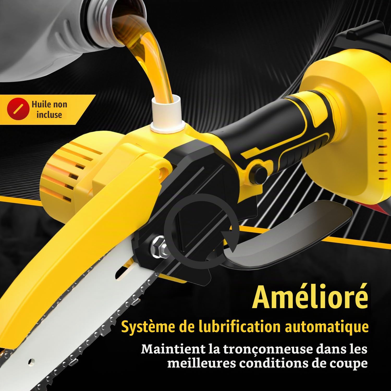 Tronçonneuse sur Batterie 4000mah 6 Pouces Mini Tronconneuse sans Fil avec 2 Chaines Système D'Huile Automatique 600W Moteur Brushless Coupe Branche Electrique Elagueuse Compatible avec Makita