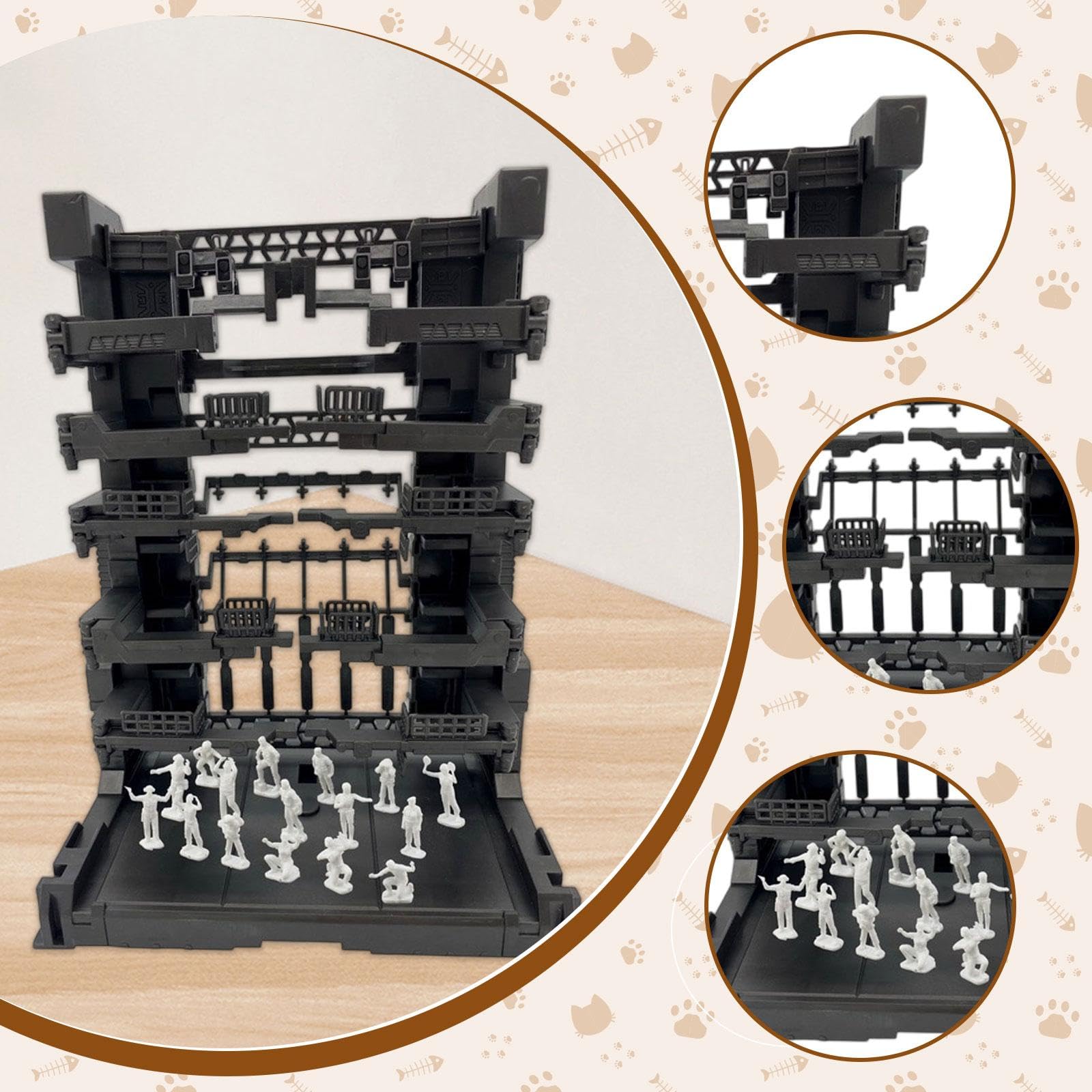 Fenteer 17 Pezzi Base Espositiva Modello Supporto Interconnettibile Robot Trasformabile Organizzatore Personaggi Giocattolo Portaoggetti Scatola Cartoon Adatt, Nero, 16.5x11.5x21.5 Cm