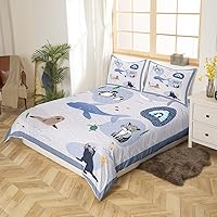 Vista 4 de Juego de funda de edredón de animales lindos, tamaño King, funda de edredón con 2 fundas de almohada, diseño de pingüino y ballena ártica con 2