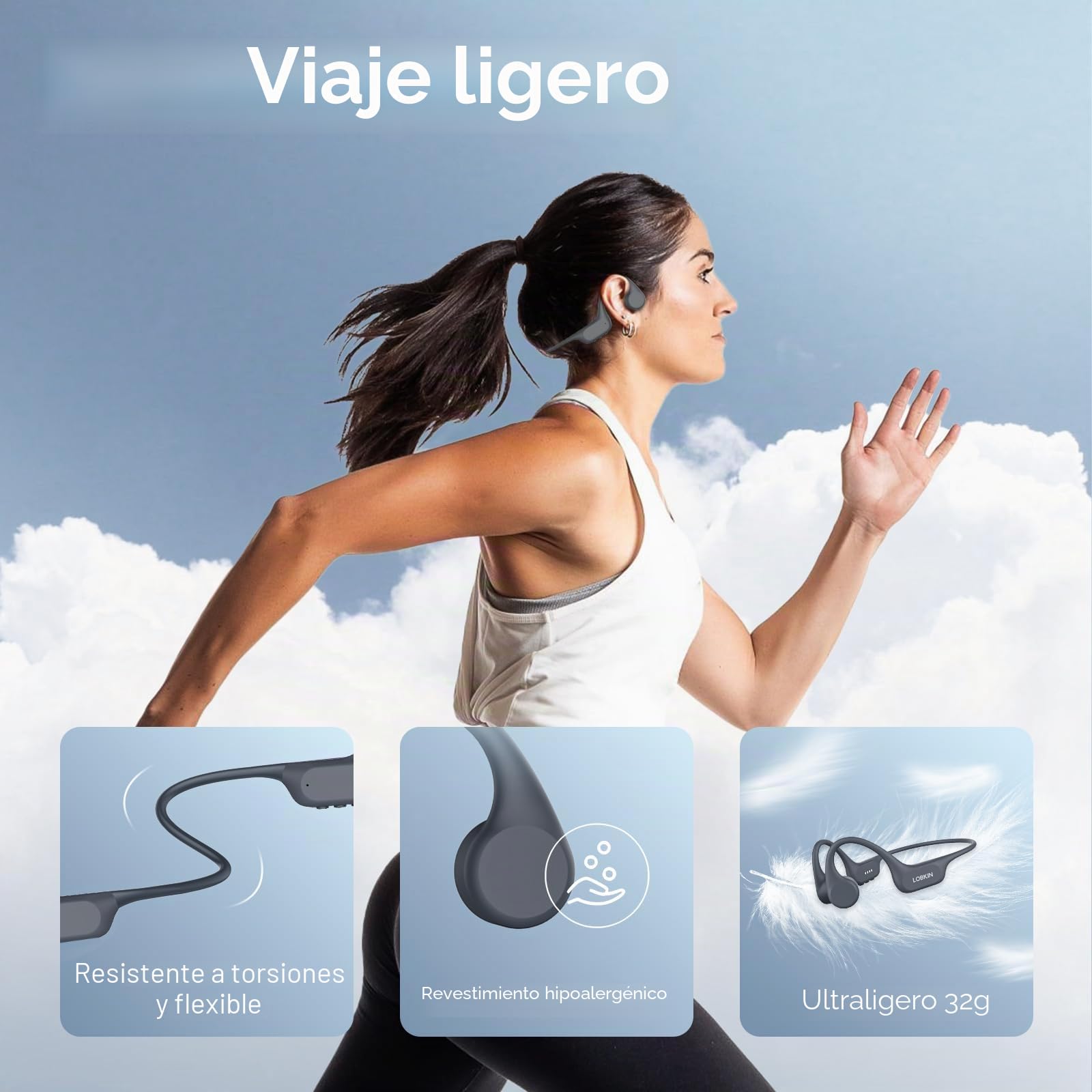 LOBKIN Auriculares Natacion, Impermeables IP68 Auriculares Conduccion Osea Bluetooth 5.4 con Reproductor de 32GB MP3, Cascos Oseos Inalambricos para Nadar, Ciclismo, Correr