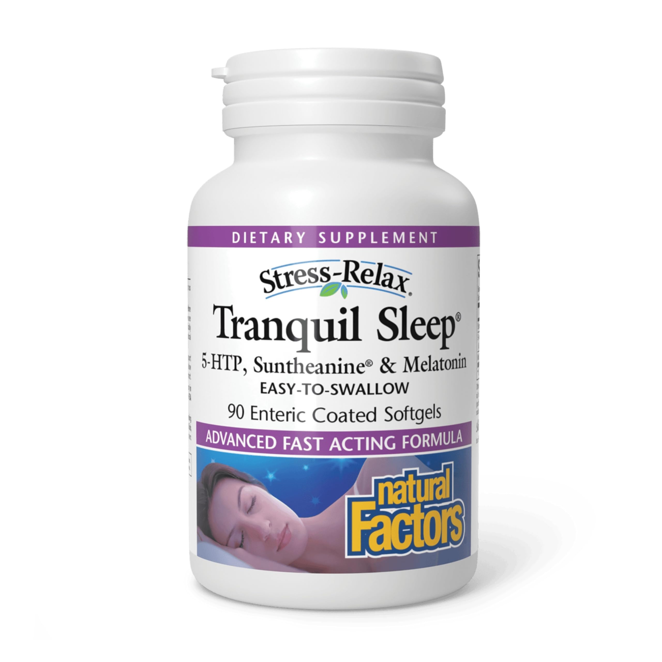 Stress-Relax Tranquil Sleep by Natural Factors, Sleep Aid with Suntheanine L-Theanine, 5-HTP, Melatonin, 90 Softgels