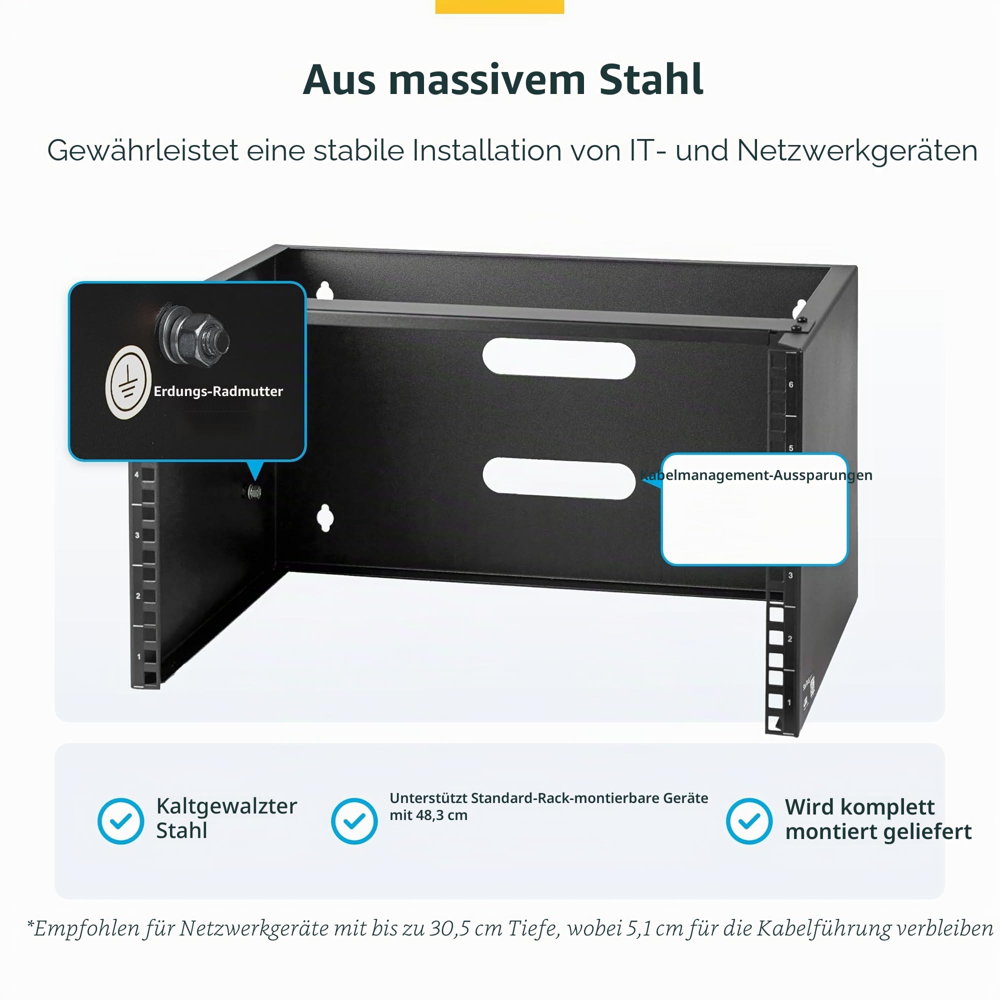 StarTech.com 6HE Netzwerkschrank 19 Zoll 6HE für Wandmontage - 14 Zoll tief - Kleiner Serverschrank/Wand Half Rack - 19" Wandhalterung für Server/IT Geräte - 20kg Belastbarkeit, Schwarz (WALLMOUNT6)