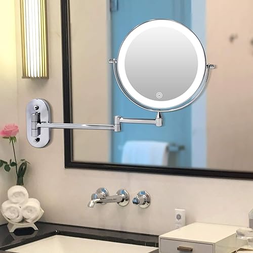 Miniatura 8 de Espejo de maquillaje iluminado recargable montado en la pared, espejo de aumento 10X para baño, espejo de maquillaje de doble cara con luces, 3