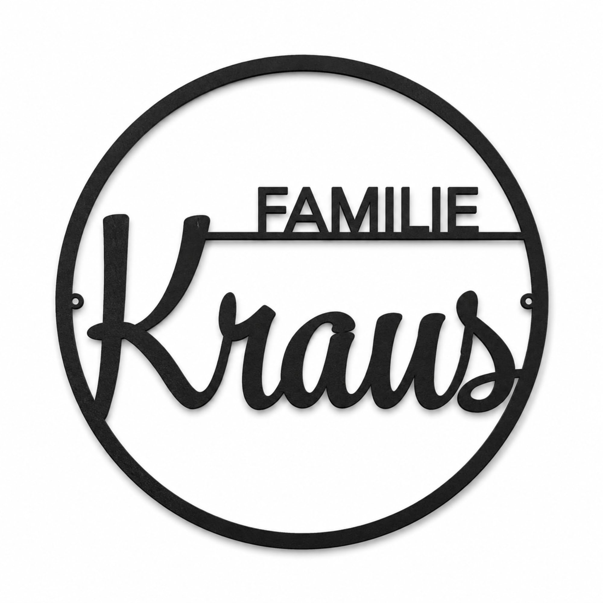 Personalisierter Türkranz aus Metall mit Familiennamen für Wand | Mit individuellem Nachnamen, Aufhängelöchern sowie mehreren Größen und Farben für den Innen- und Außenbereich (Design 1)