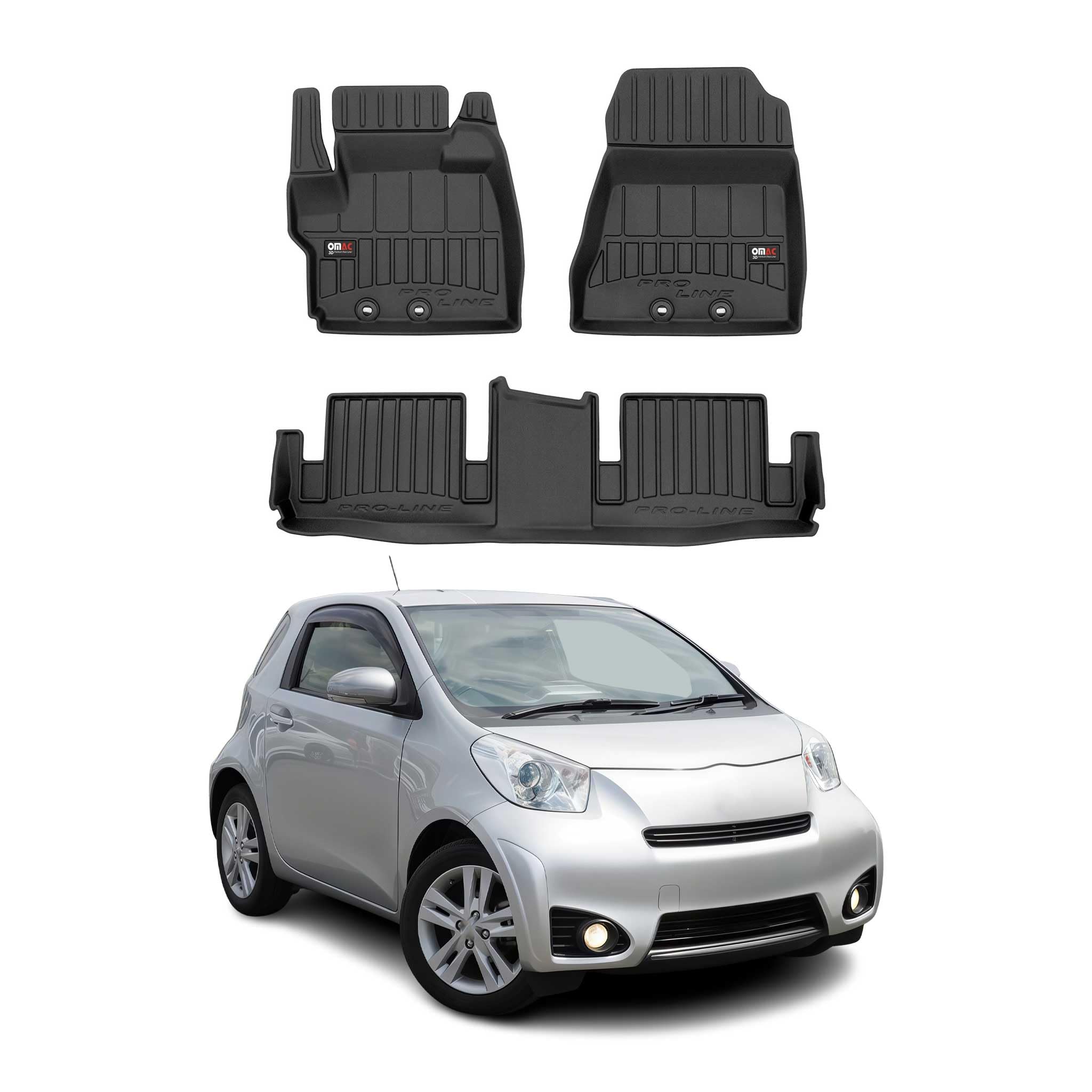 Tapis de Sol 3D TPE Premium Compatible avec Toyota IQ 2008-2016 | Revêtement de Sol pour Voiture - Intérieur antidérapant - Bords Hauts - Noir