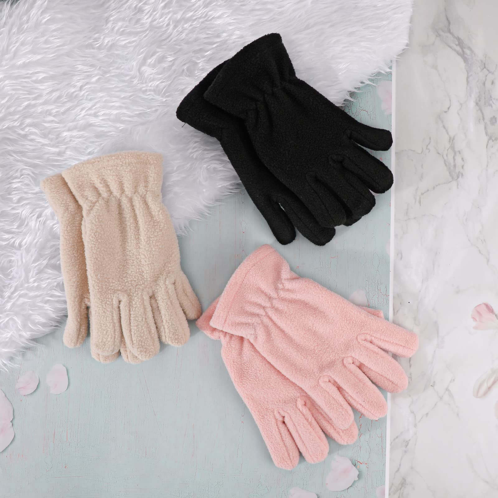 QKURT 3 Paio Guanti in pile per Bambini,Guanti a Dita Intere,Guanti Caldi per Bambine di 4~7 Anni