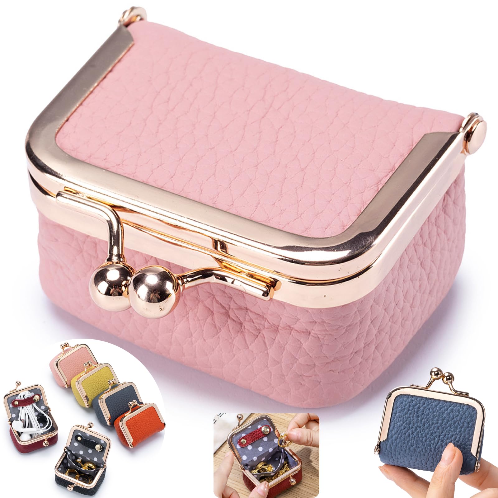 Genuine Leather Mini Jewelry Box - Vintage-Inspired Travel Jewelry Organizer with Kiss Lock Compact Ring Box for Women