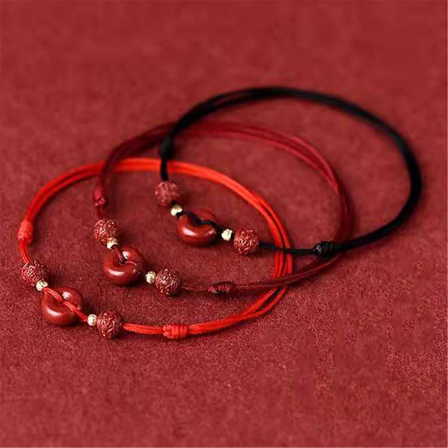 Pulsera de Cristal, Tobillera con Dije de Hierba Cuatro Hojas Hebilla armonía cinabrio Natural Cuerda Hilo Rojo Trenzado