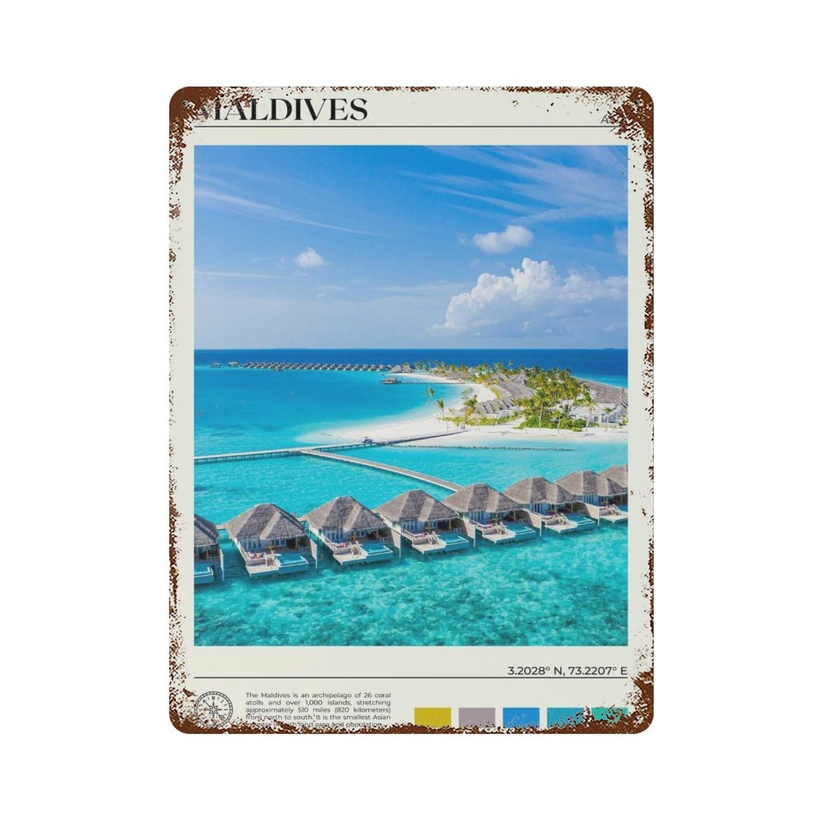 xiaoxiaoshen Real Photo Maldives Decor Asia Wall Decor Art Metal Tin Poster Modern Home Decor Art Home Bar Shop Decorations Vintage Sign 40x30cm