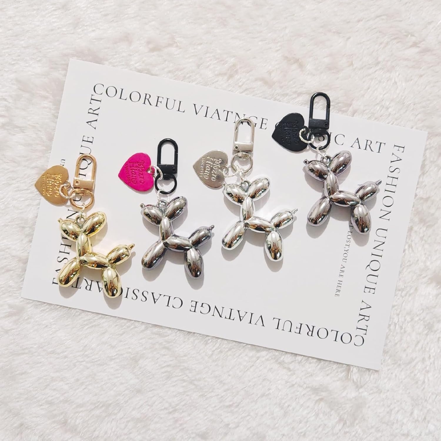 Cute Heart Balloon Dog Keychain Bag Charms，Sweet Gifts Aesthetic Accessories Keyring for Women Car Keys Purse Backpack