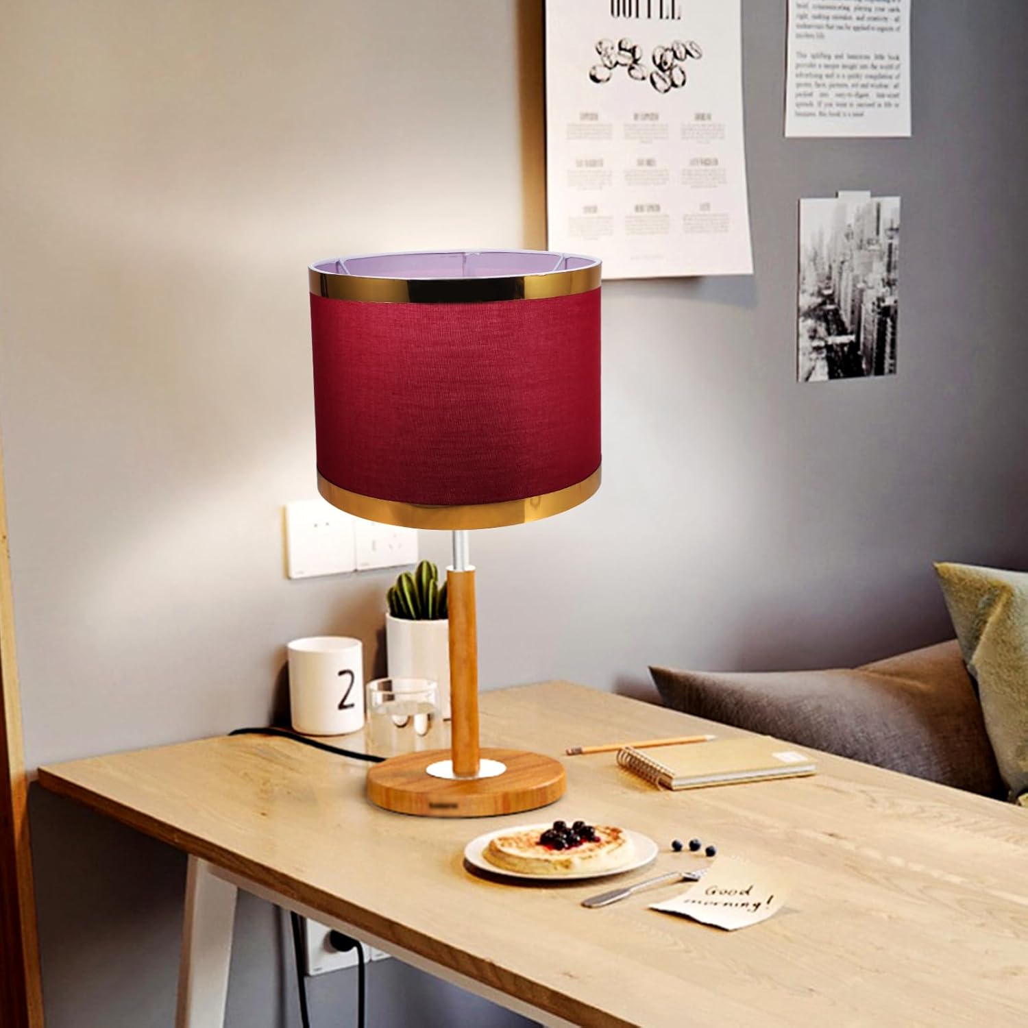 Drum Lampshade for Table Floor Lamps Easy Assembly Cloth Shade Rustic Style Lamp Shade Height for Bedroom Living Room Kitchen