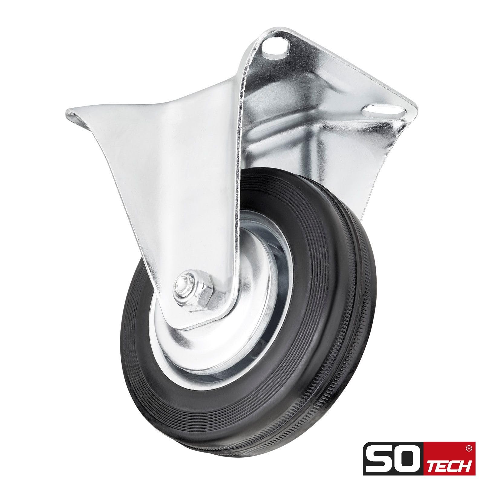 4er SET SOTECH Transportrollen RED Ø 200 mm Traglast bis 440 Kg | (2x Bockrollen, 2x Lenkrollen mit Bremse) Höhe 232 mm, Anschraubplatte 130 x 102 mm Transportlenkrolle