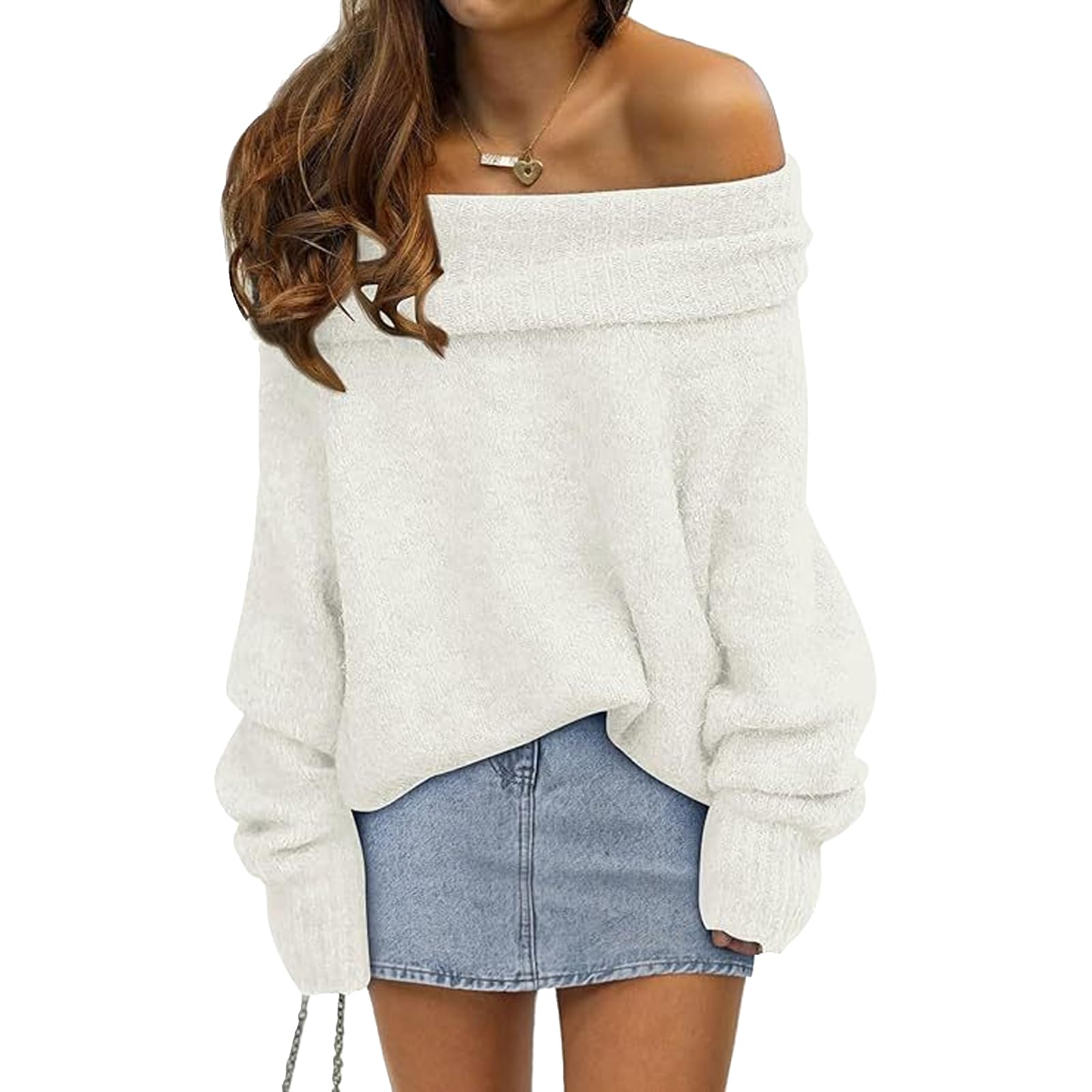 Womens Off Shoulder Sweater Long Sleeve Oversized Knit Pullover XS-XL Sizes