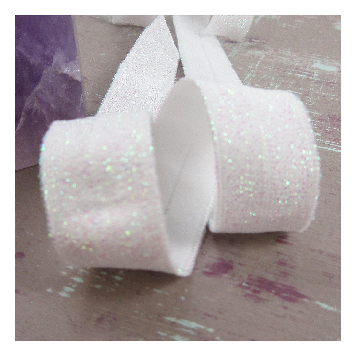 BEADS4CRAFTS 16mm GLITTER FOLD OVER ELASTIC *12 COLOURS* CRAFTS TRIMS DANCE COSTUME SPARKLE (White H3915, 10,Metres)