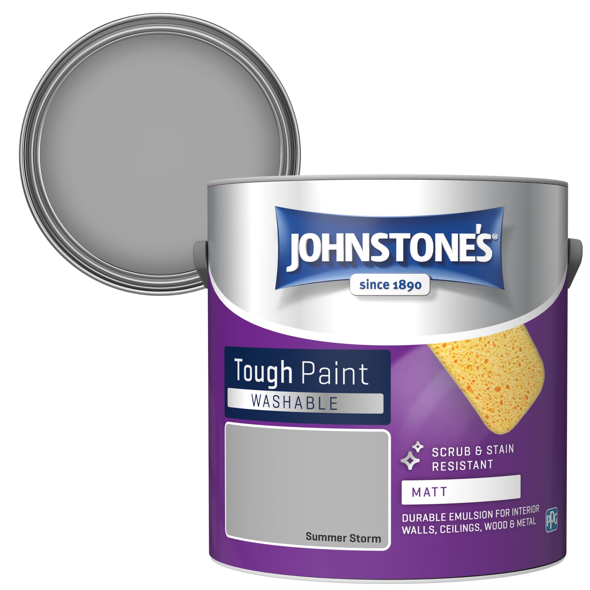Johnstone's - Washable Paint - Summer Storm - Matt Finish - Emulsion Paint - Highly Durable - Stain Resistant - Non Toxic & Low Odour - 12m2 Coverage per Litre - 2.5L