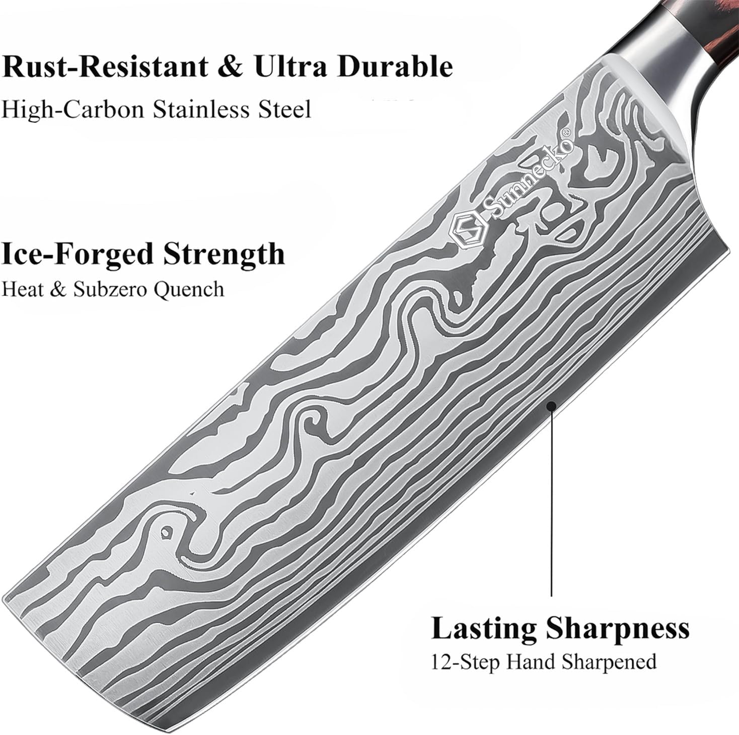 Sunnecko Japanese Nakiri Knife 7 Inch - Carbon Steel Chef Knife Vegetable Cleaver with Sheath, Kitchen Gift for Home Cooks, Professional Kitchen Knife Gift Box