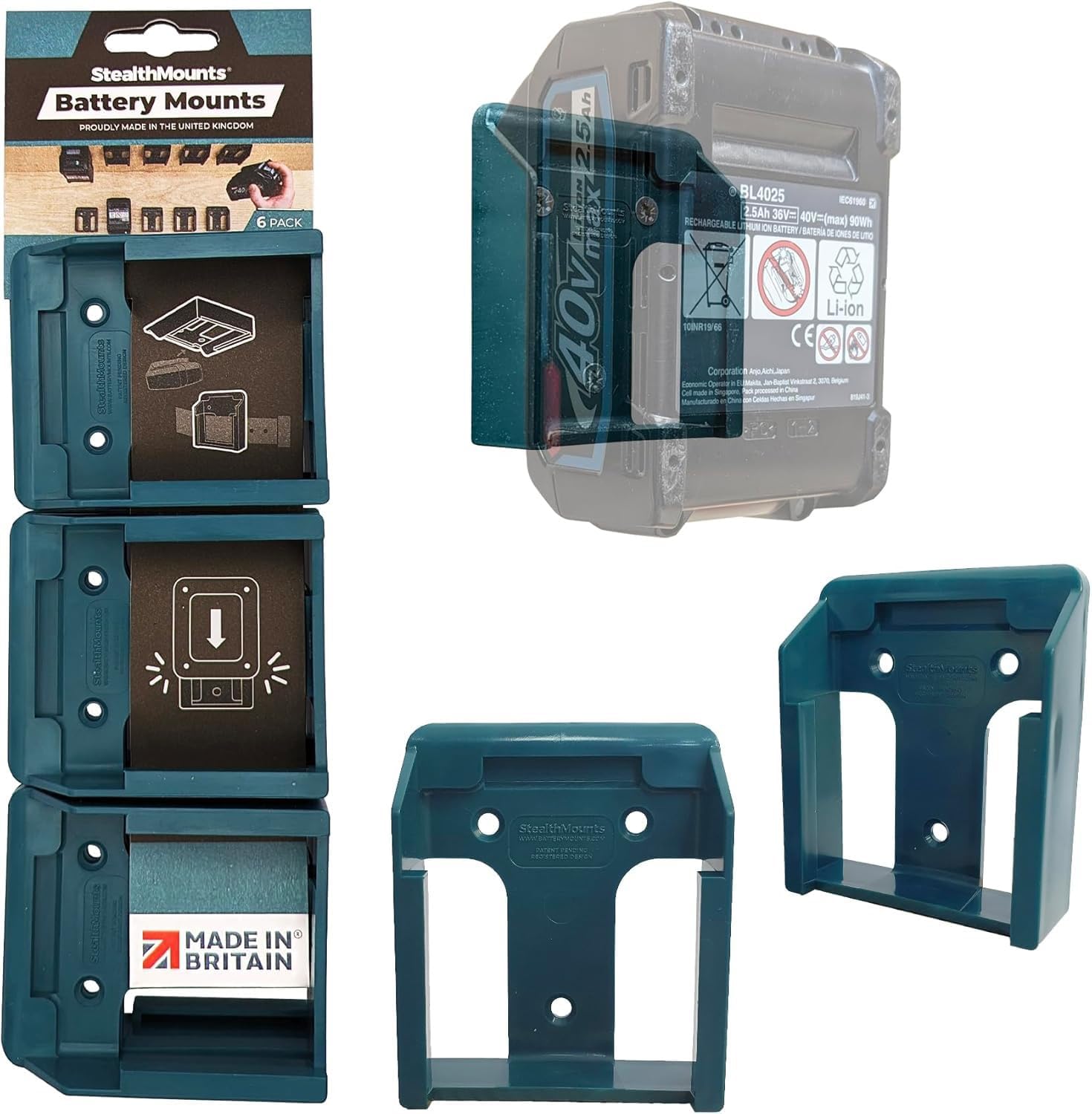 StealthMounts Batterijhouder Compatibel met Makita 18V LXT Batterijen Batterij Board w/Handvat | Gemaakt in het Verenigd Koninkrijk